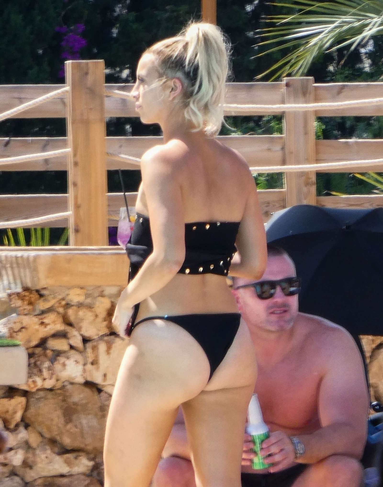 Ferne McCann in Black Bikini at Nao Pool Club in Marbella