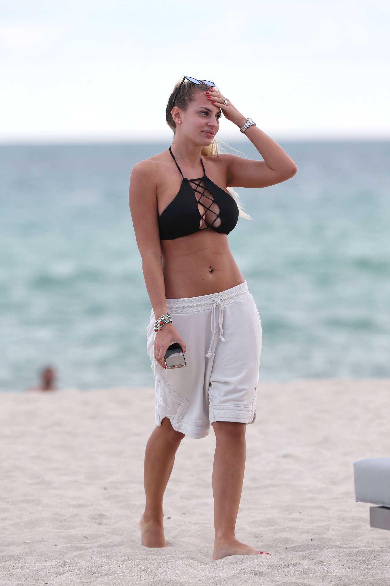 Francesca Brambilla in Black Bikini on Miami Beach