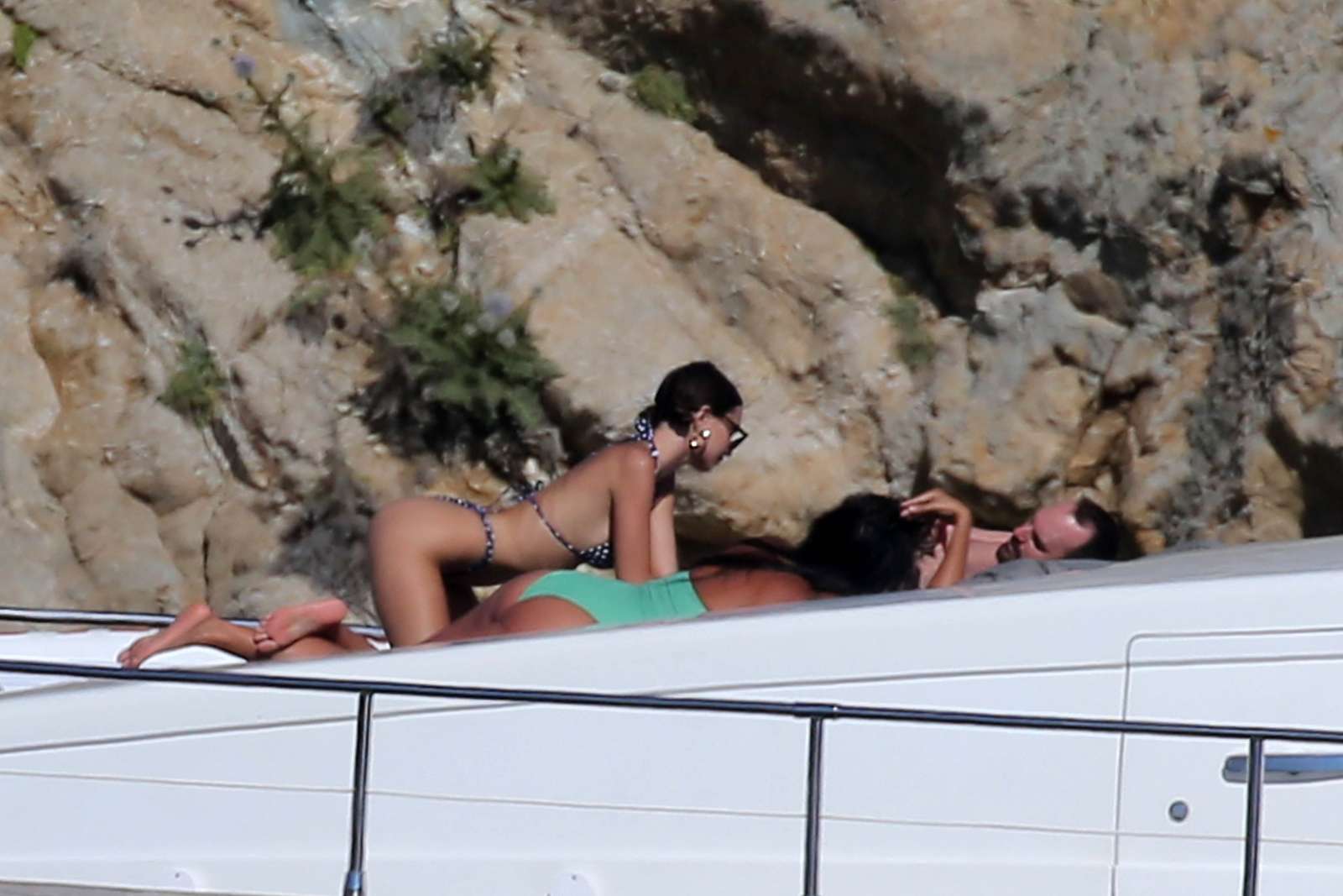 Gigi Hadid and Emily Ratajkowski in Bikini on a boat in Mykonos