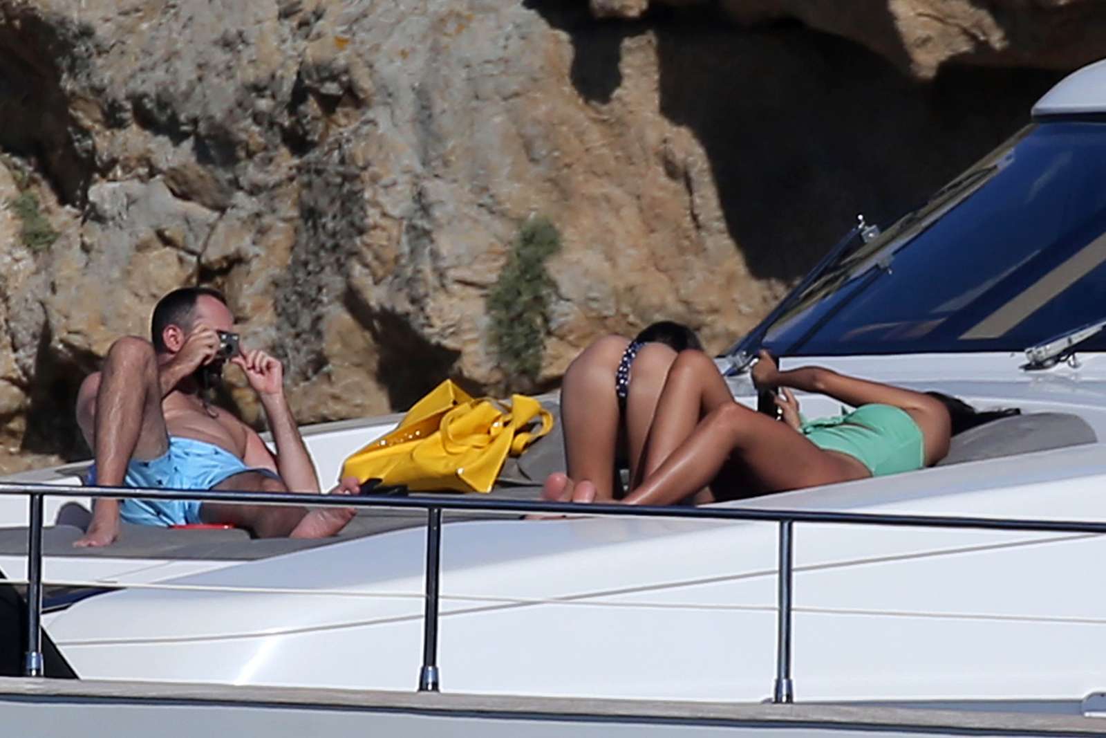 Gigi Hadid and Emily Ratajkowski in Bikini on a boat in Mykonos