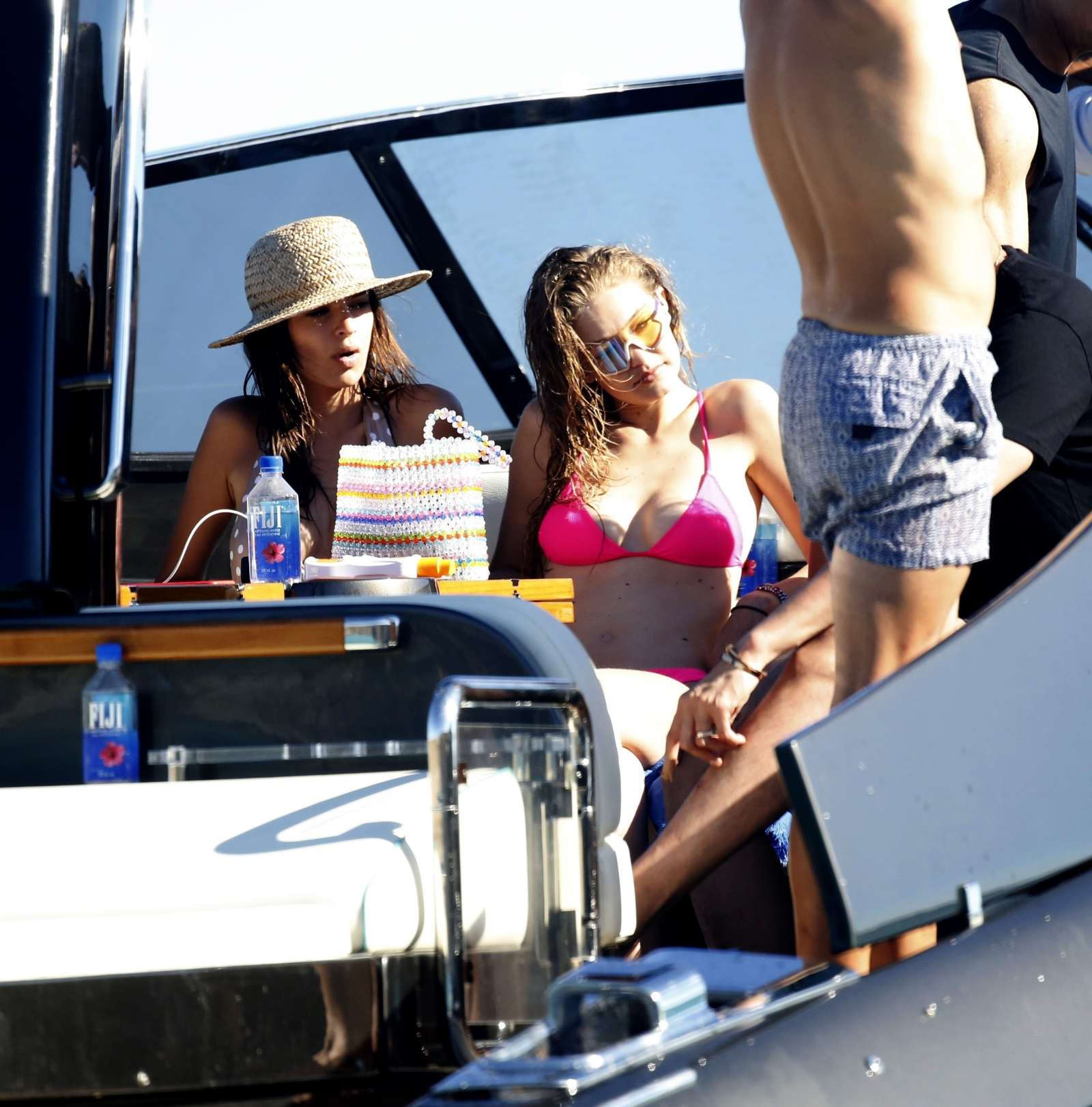 Gigi Hadid in Pink Bikini on a boat in Mykonos