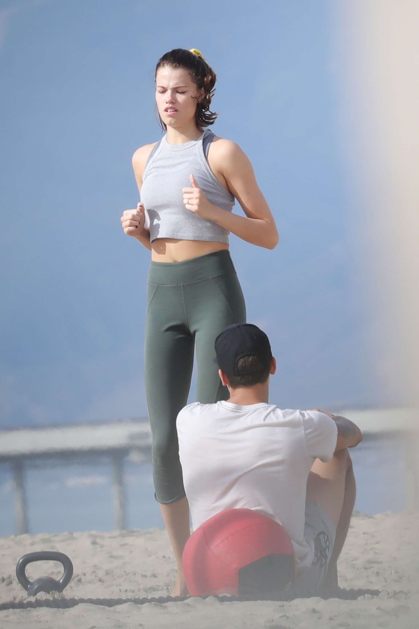 Hailey Clauson in Tights â€“ Workout on the beach in Los Angeles
