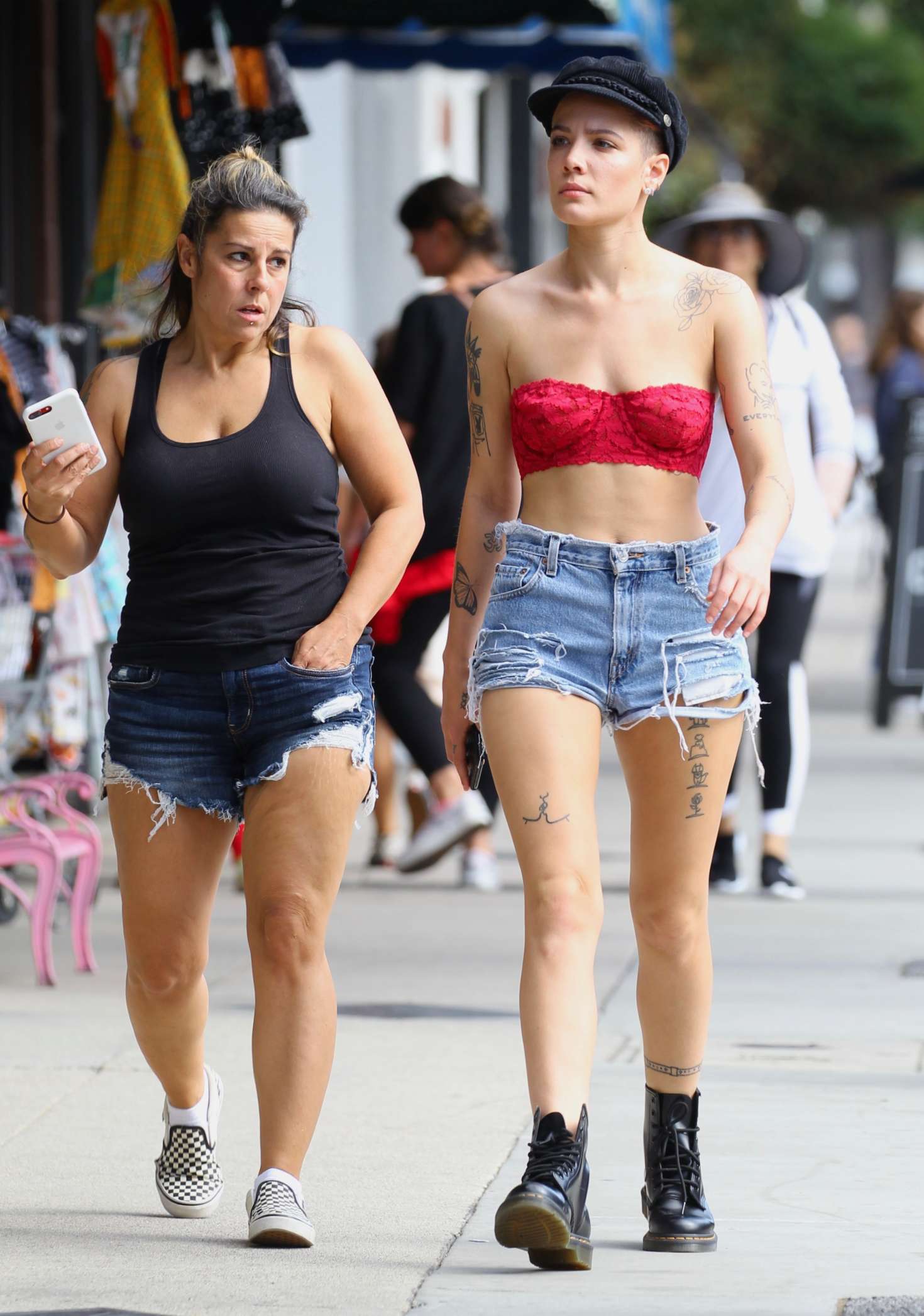 Halsey in Red Top and Shorts â€“ Out for a coffee in Studio City