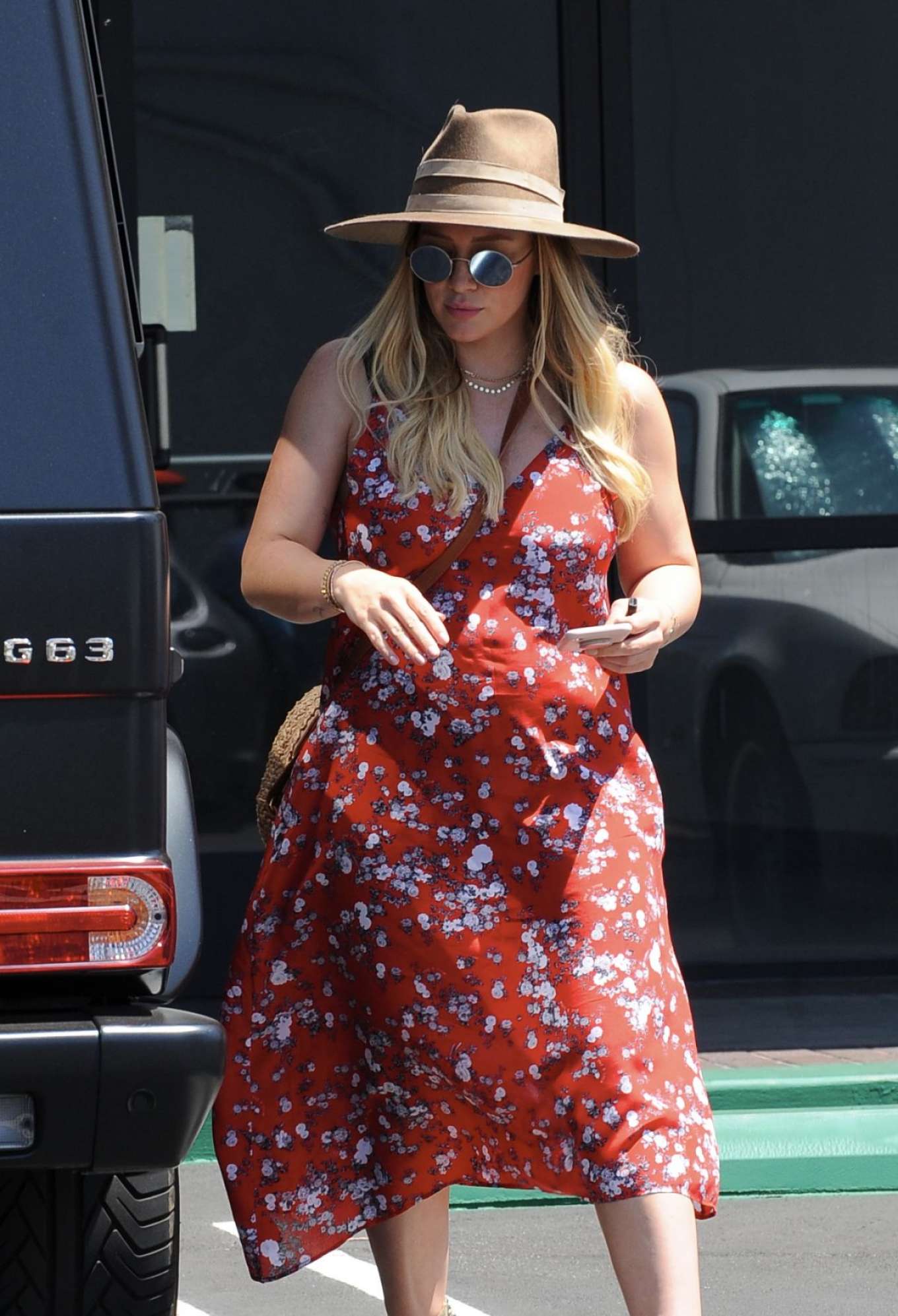 Hilary Duff in Red Summer Dress â€“ Out in Los Angeles