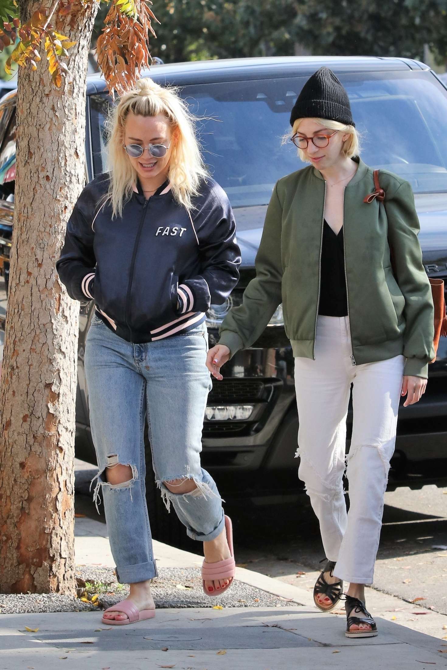 Hilary Duff in Ripped Jeans with a friend in Studio City