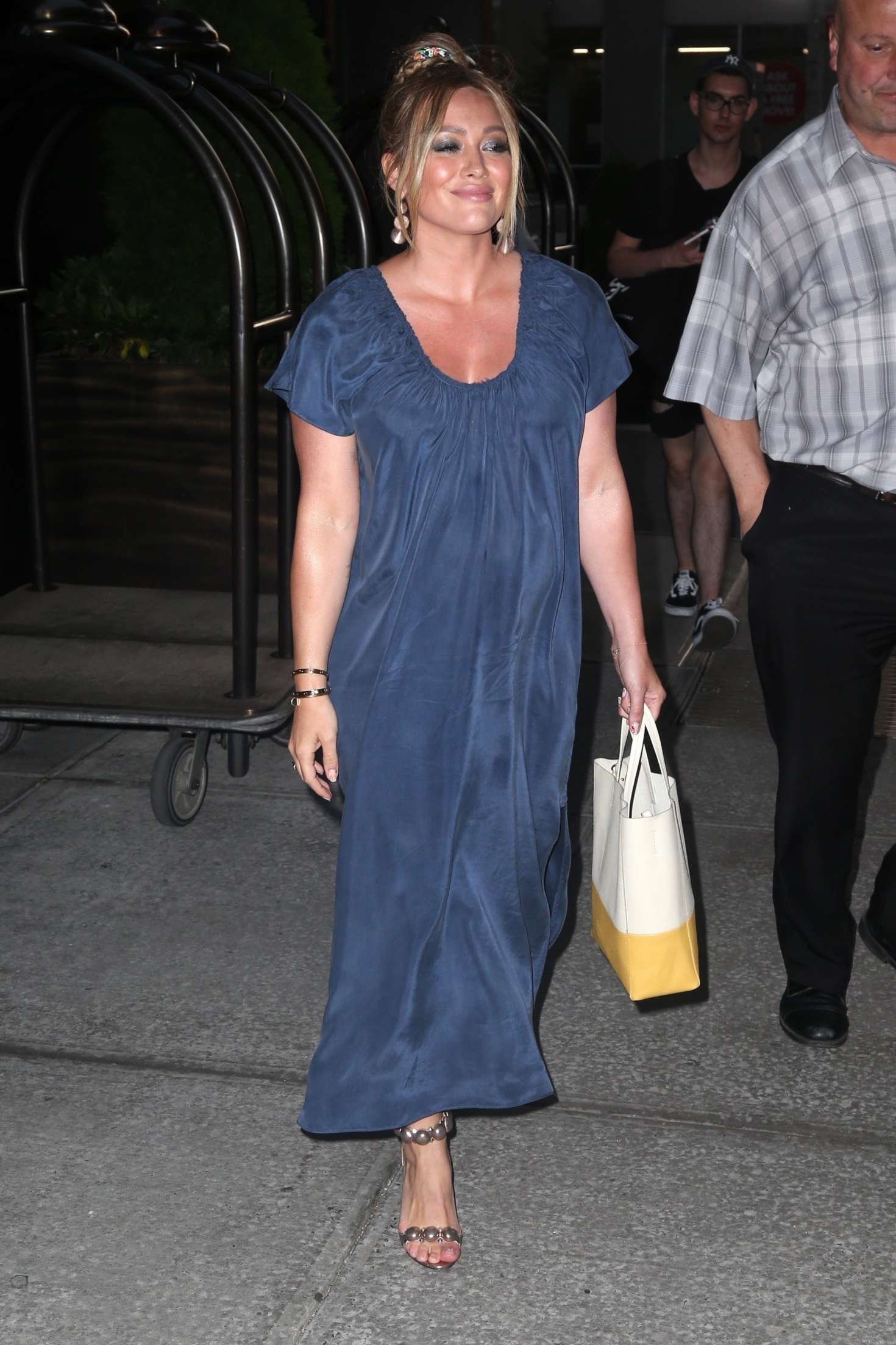 Hilary Duff â€“ Wearing a blue dress in New York