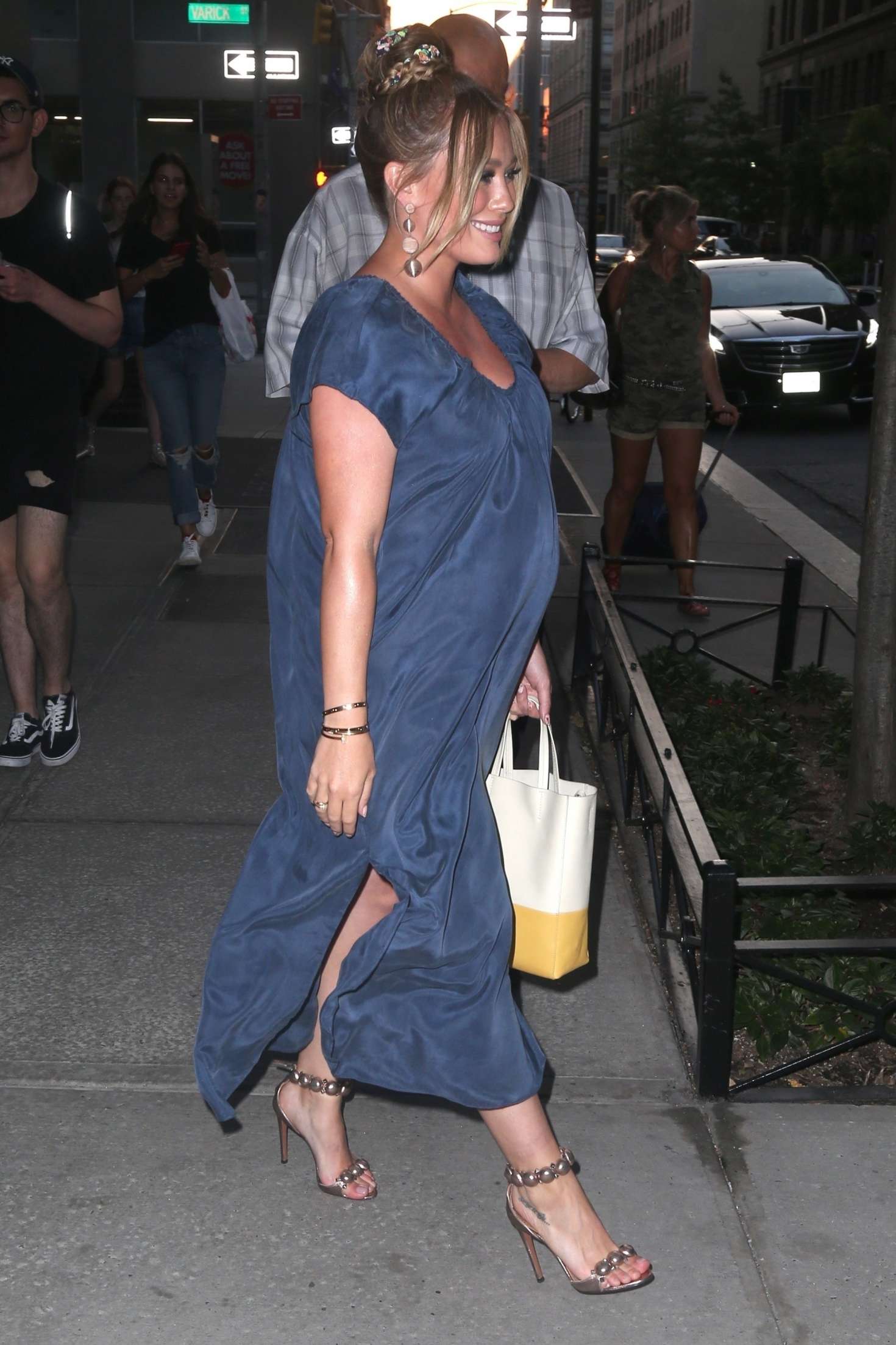 Hilary Duff â€“ Wearing a blue dress in New York