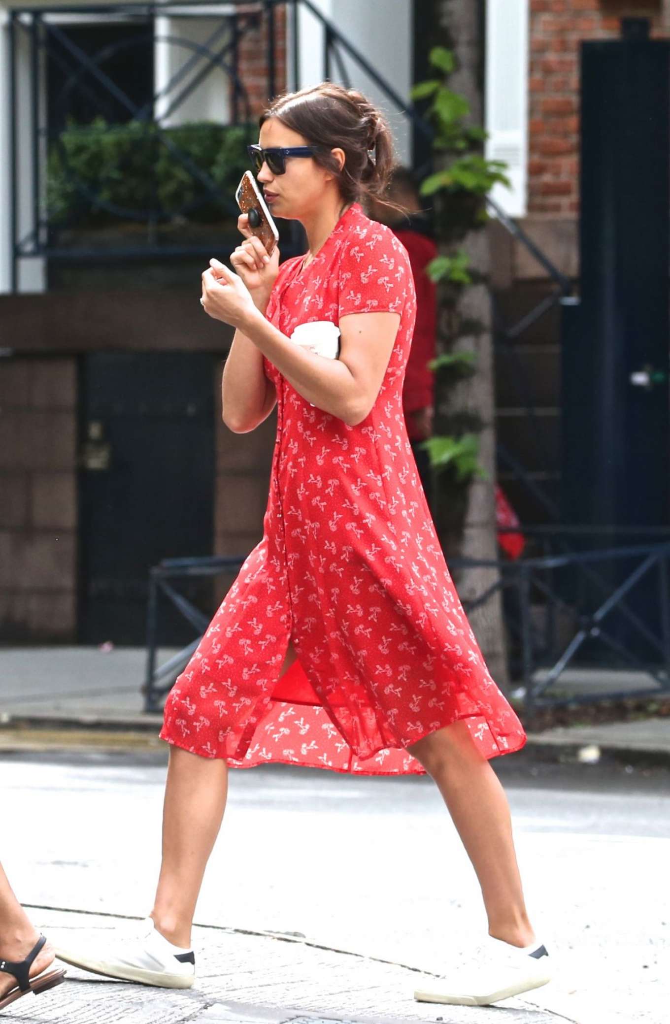 Irina Shayk in Red Dress â€“ Out in New York