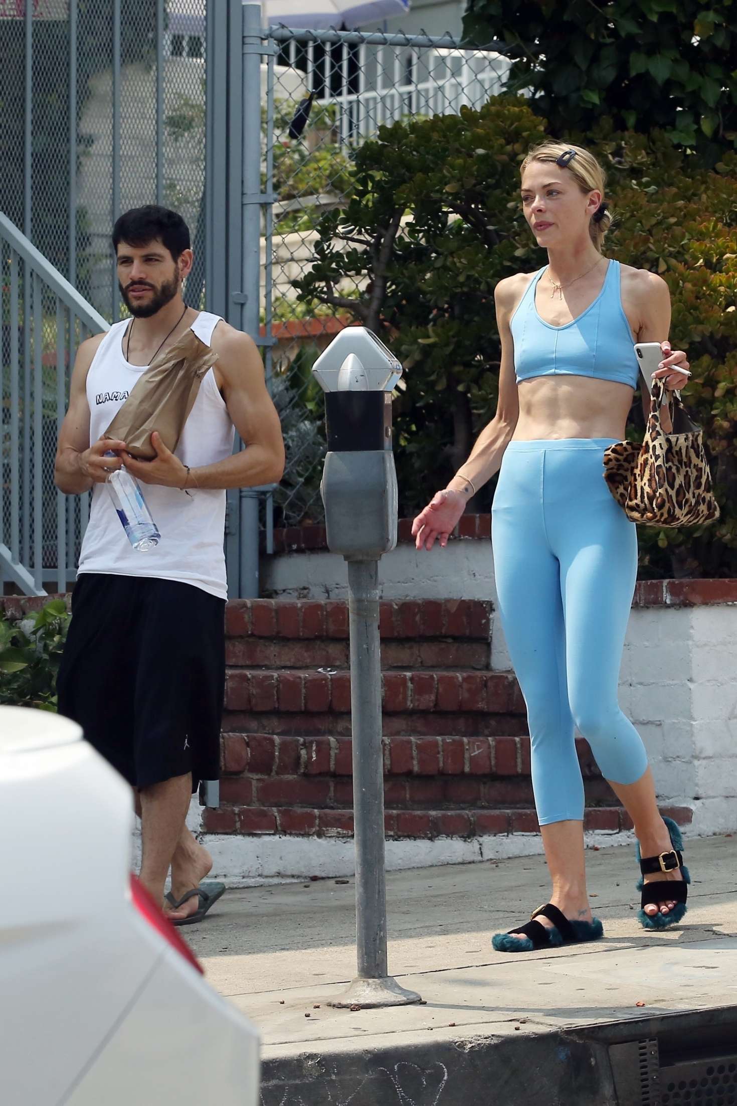 Jaime King in Blue Tights and Sports Bra â€“ Out in Los Angeles