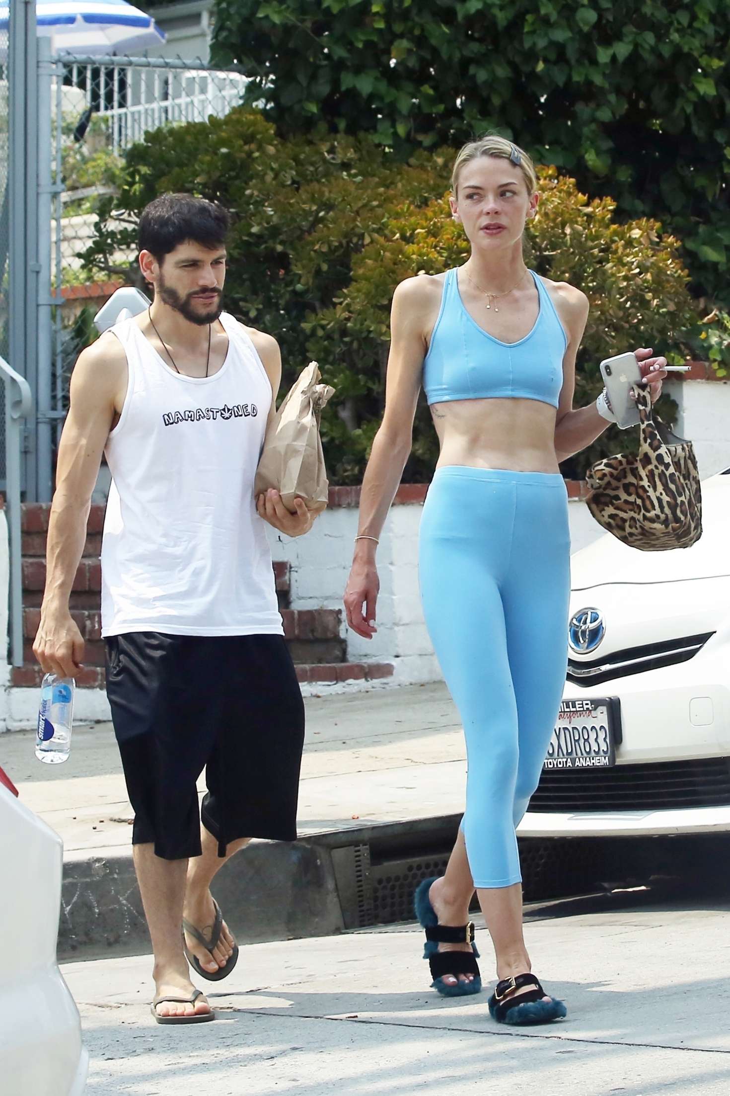 Jaime King in Blue Tights and Sports Bra â€“ Out in Los Angeles