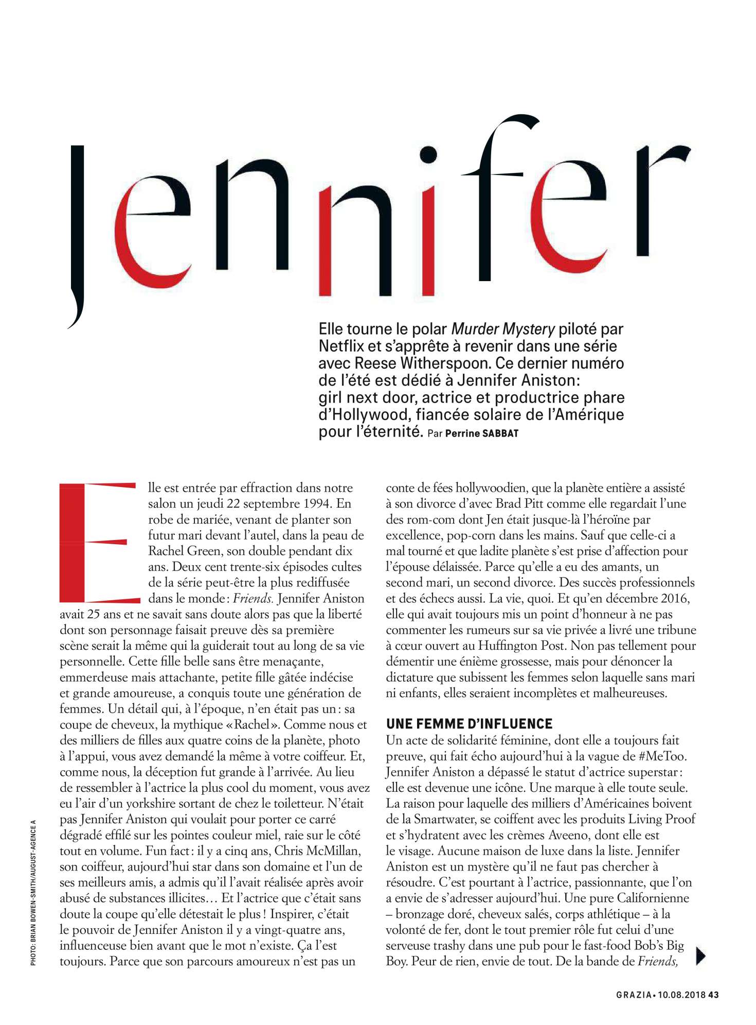 Jennifer Aniston â€“ Grazia France Magazine (August 2018)