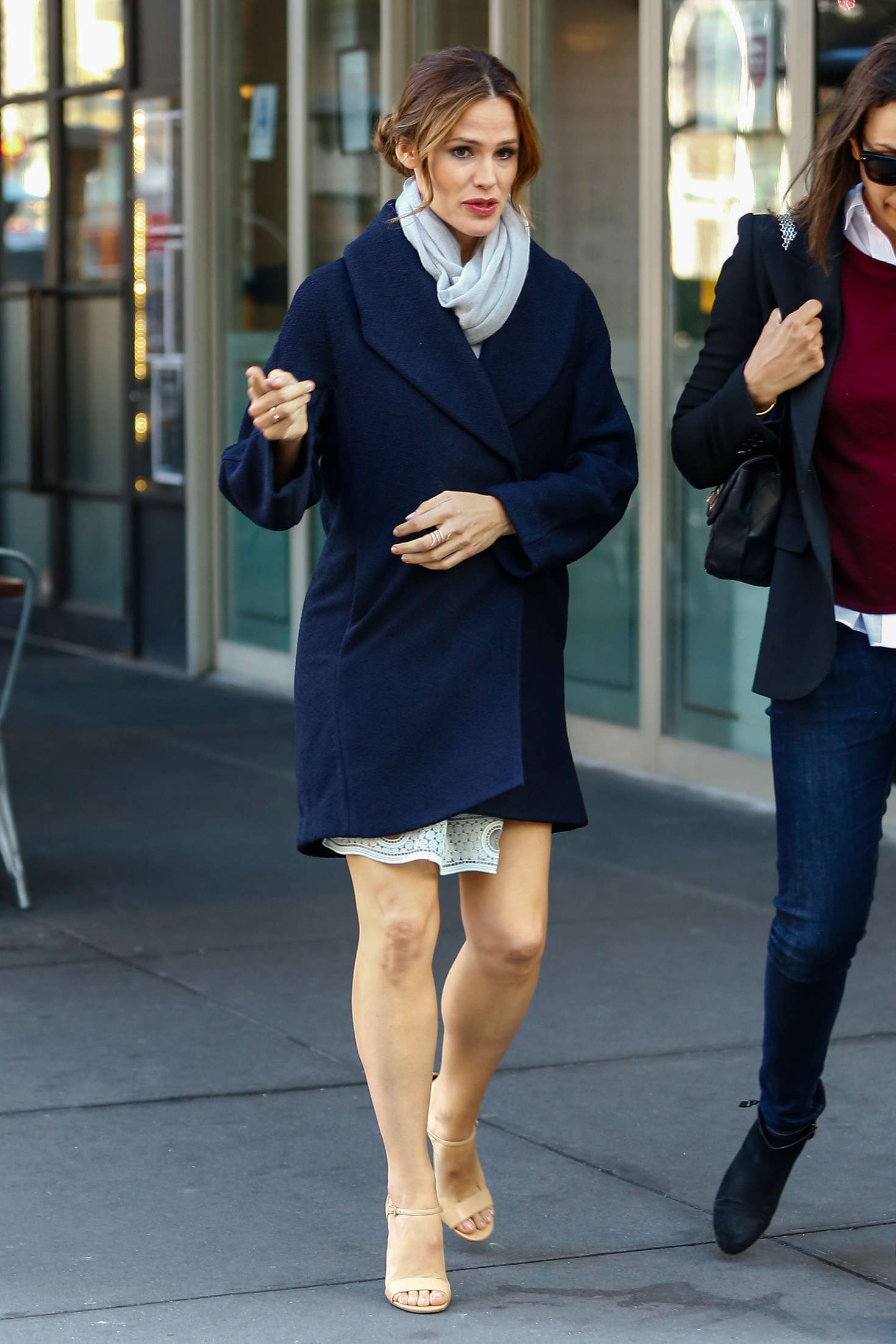 Jennifer Garner in Blue Mini Coat out in Manhattan