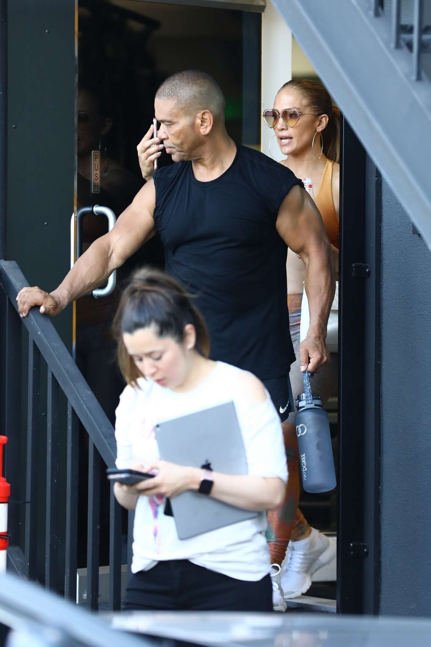 Jennifer Lopez in Orange Sports Bra and Leggings â€“ Leaves a workout in Brentwood