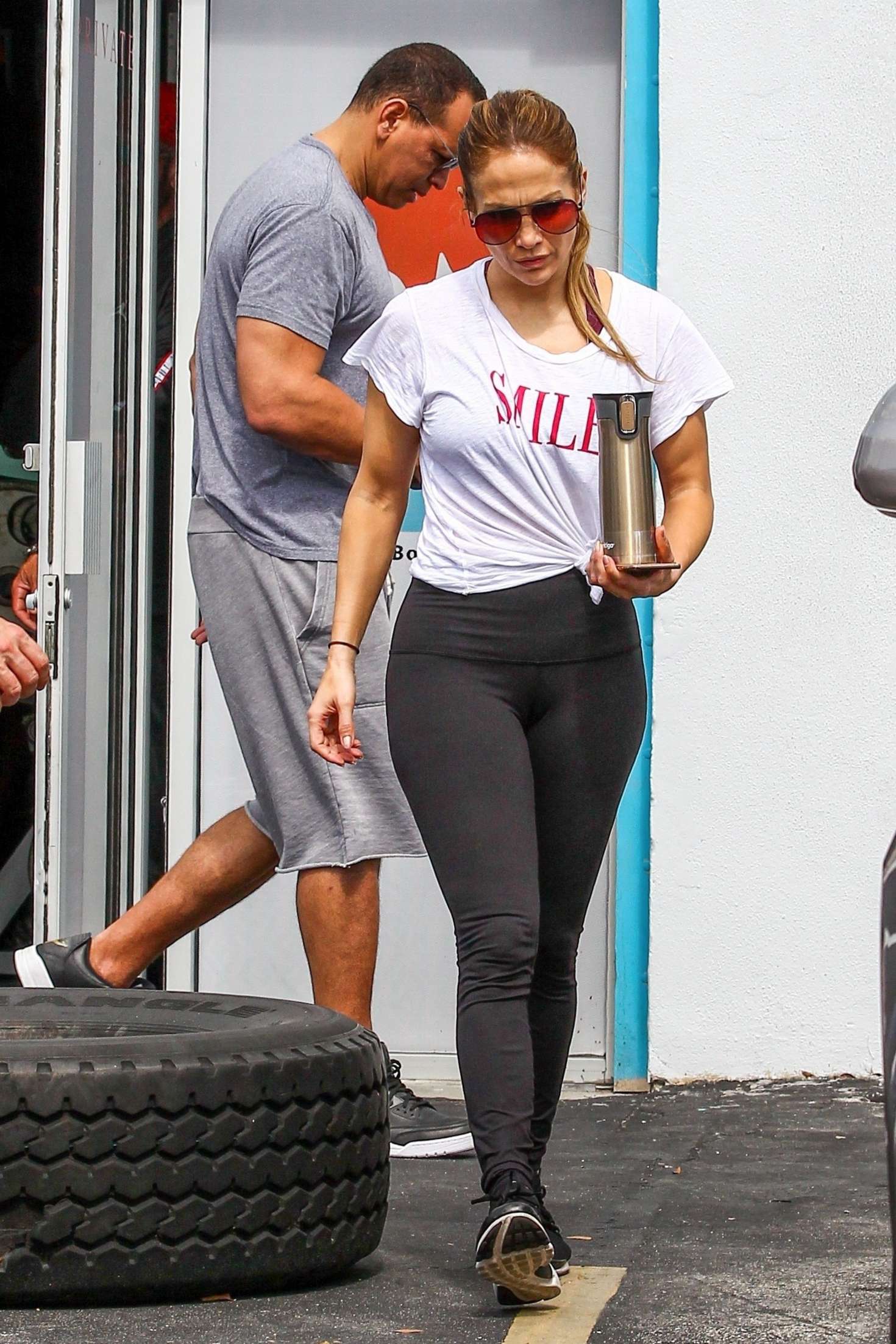 Jennifer Lopez in Spandex with Alex Rodriguez hit the gym in Miami