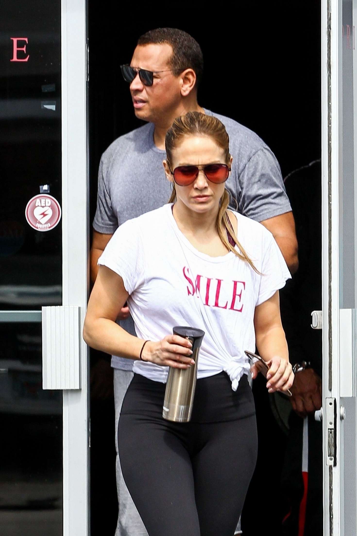 Jennifer Lopez in Spandex with Alex Rodriguez hit the gym in Miami