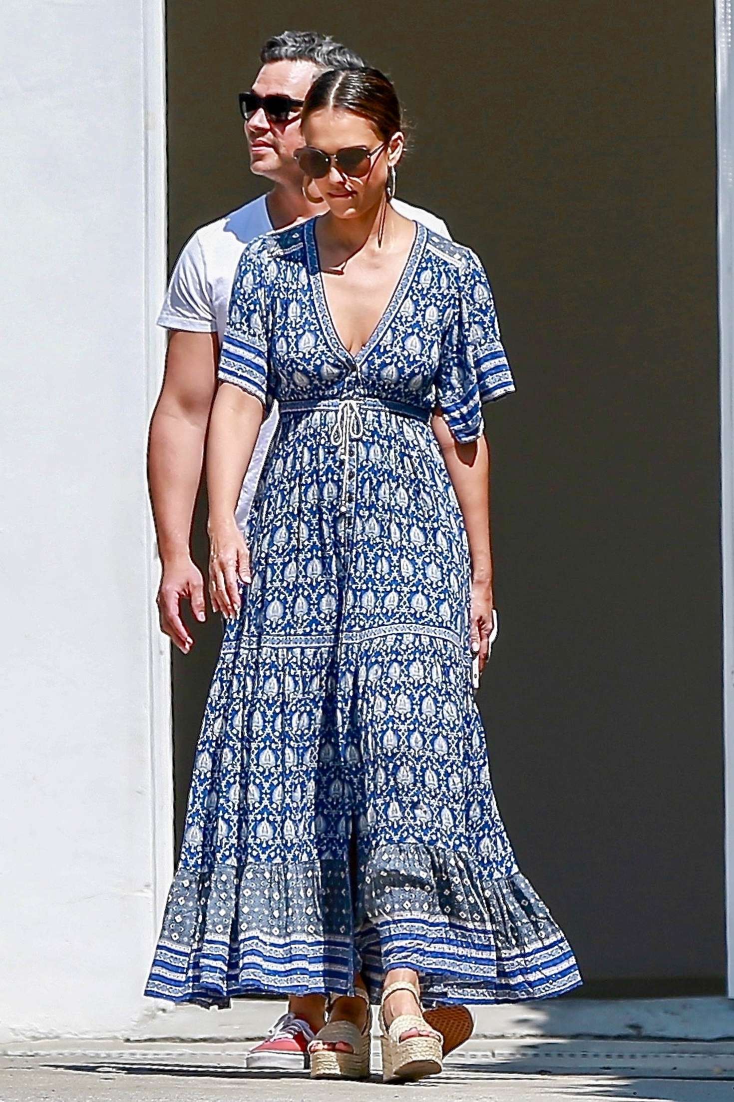 Jessica Alba in Summer Blue Dress â€“ Shopping in LA