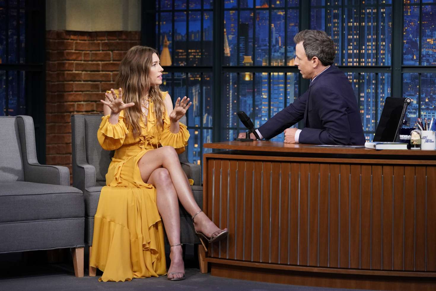Jessica Biel on â€˜Late Night with Seth Meyersâ€™ in New York City