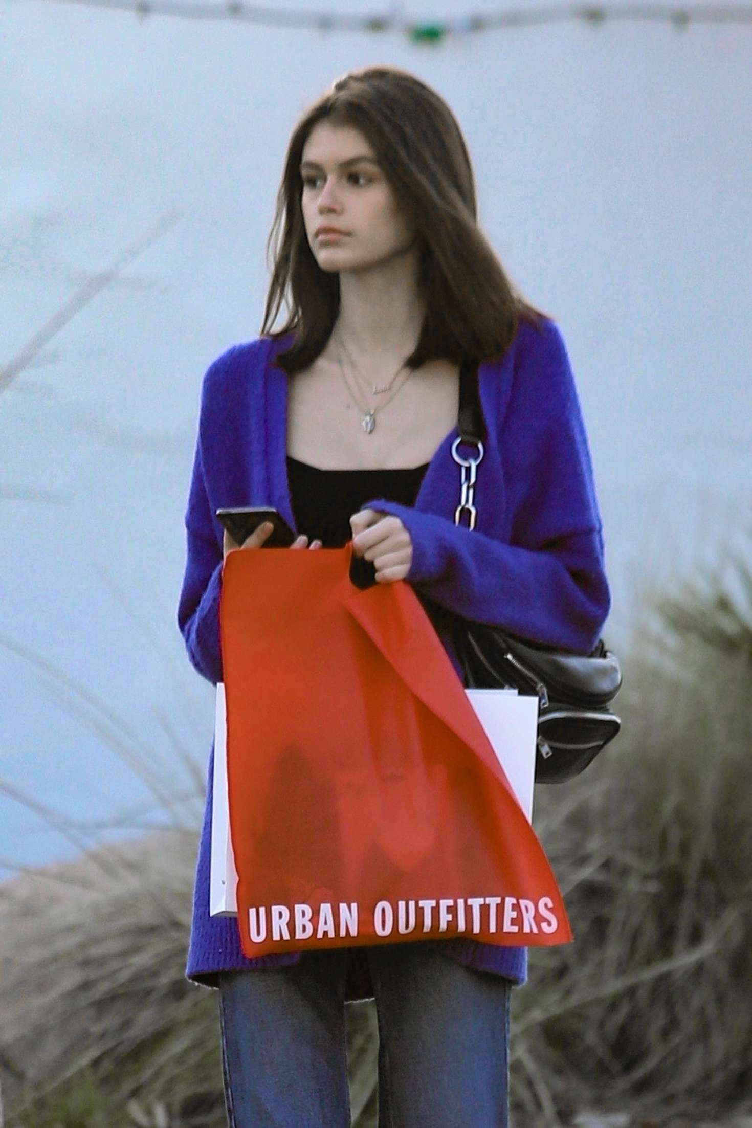 Kaia Gerber in Blue Sweaters â€“ Shopping in Malibu