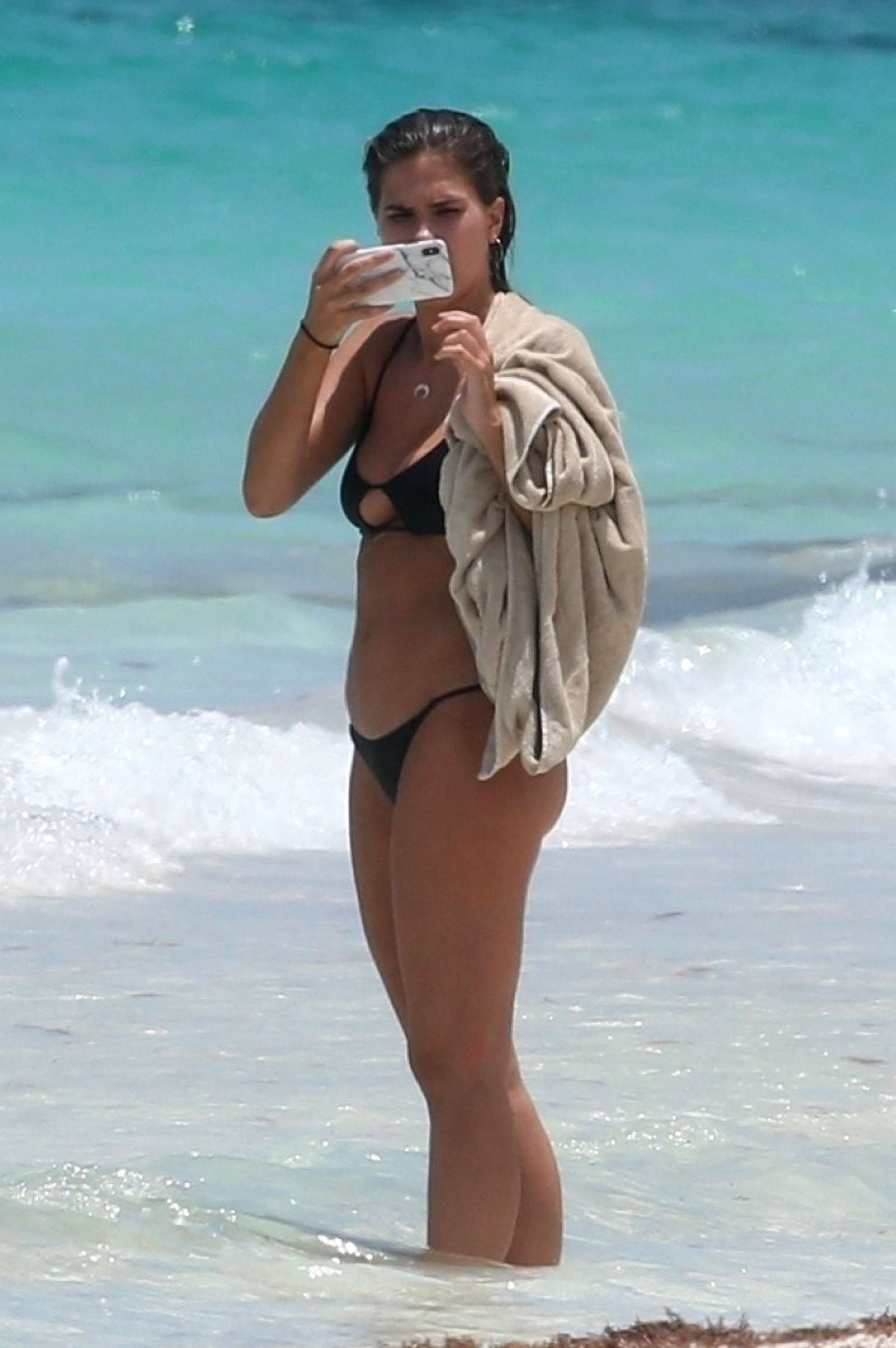Kara Del Toro in Black Bikini at the beach in Tulum