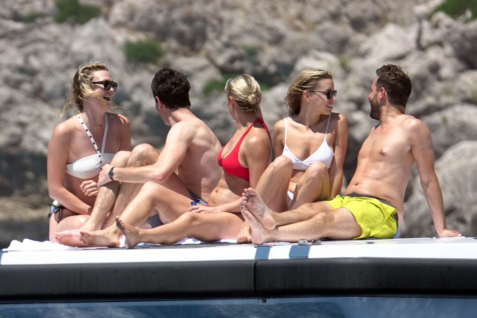 Karlie Kloss in White and Black Bikini on holiday in Capri