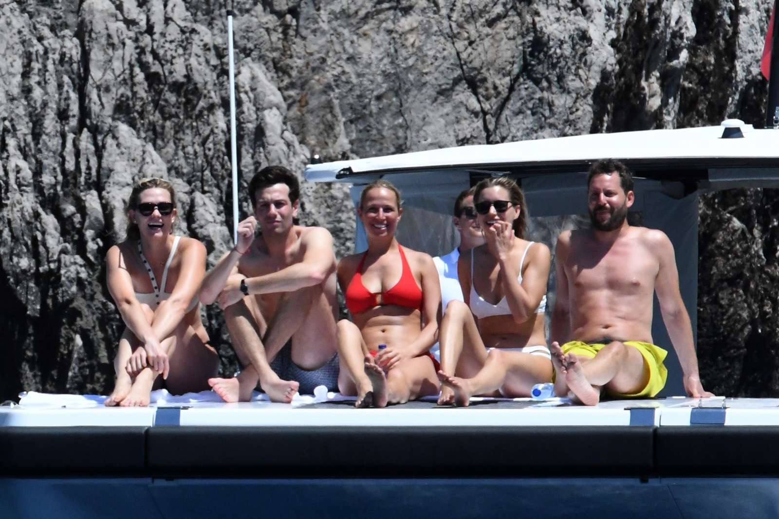 Karlie Kloss in White and Black Bikini on holiday in Capri