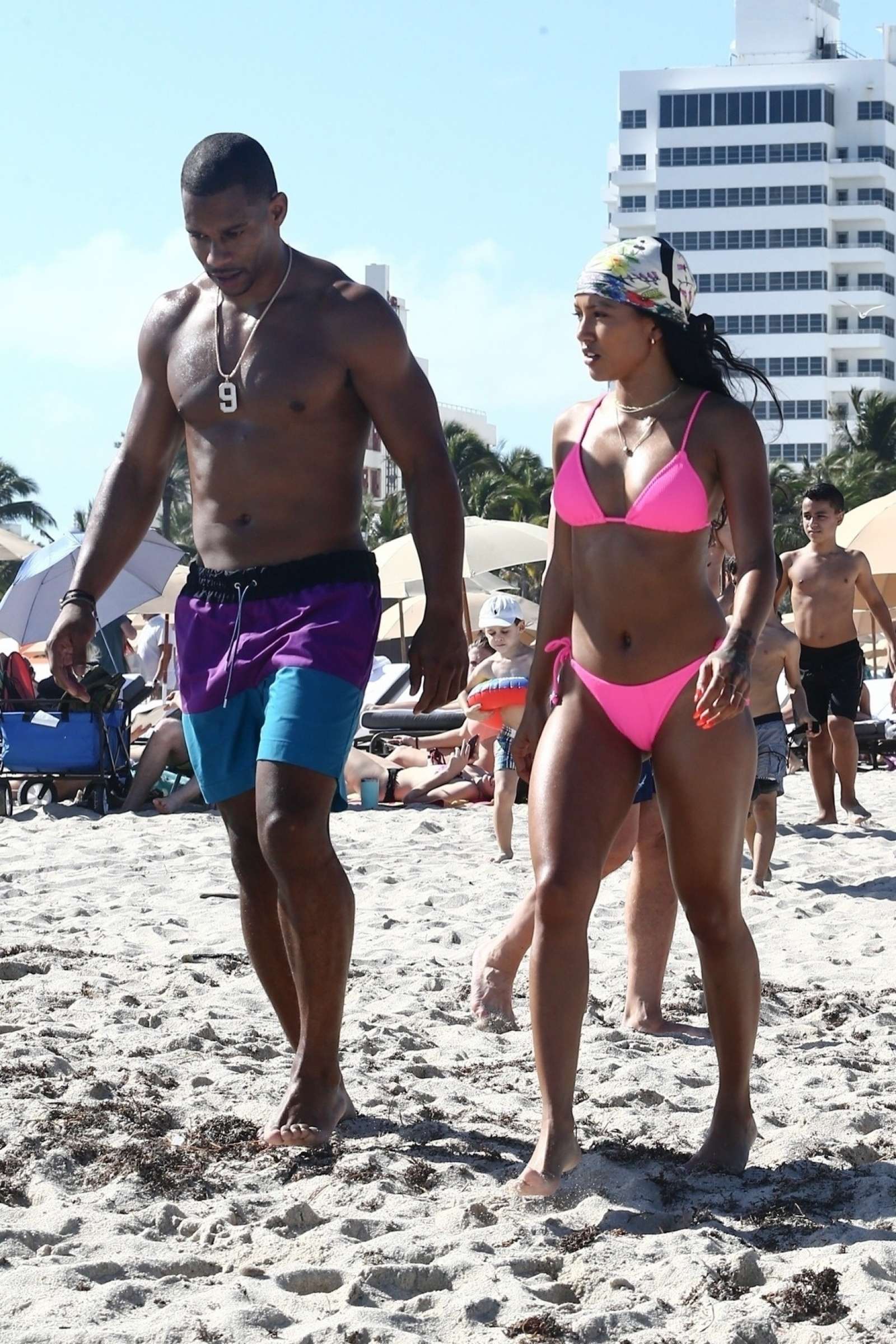 Karrueche Tran in Pink Bikini on the beach in Miami
