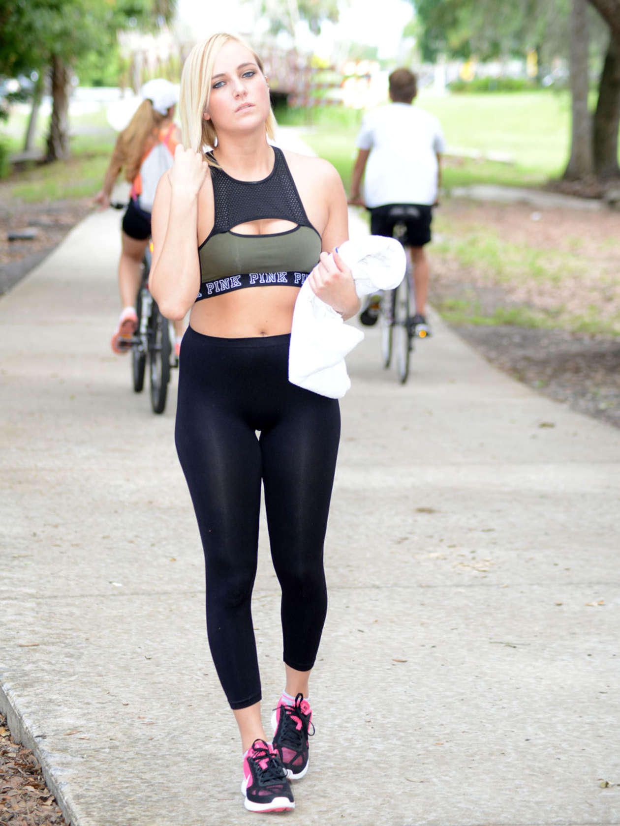 Kate england in tights and sports bra workout in orlando