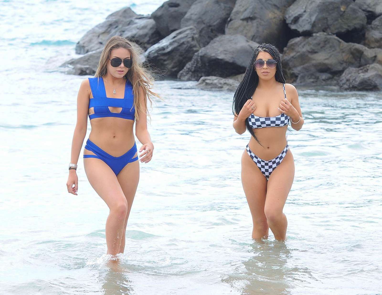 Katie Salmon and India Jennings in Bikini at the Beach in Ibiza