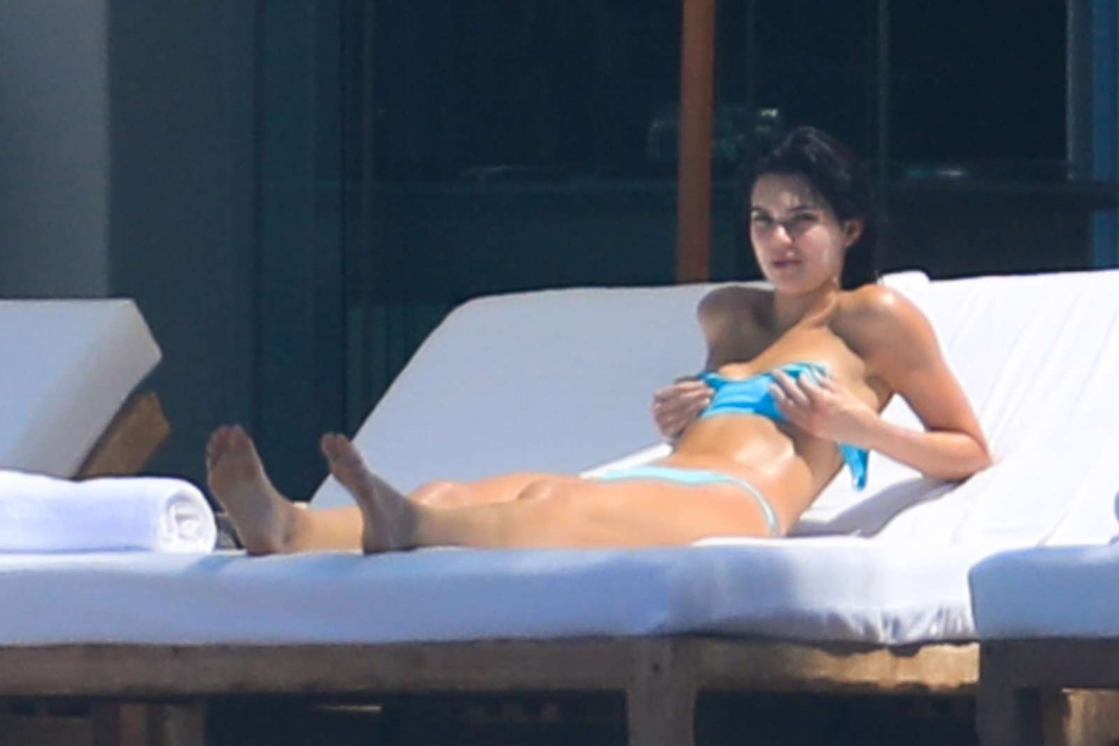 Kendall Jenner in Blue Bikini at the pool in Puerto Vallarta