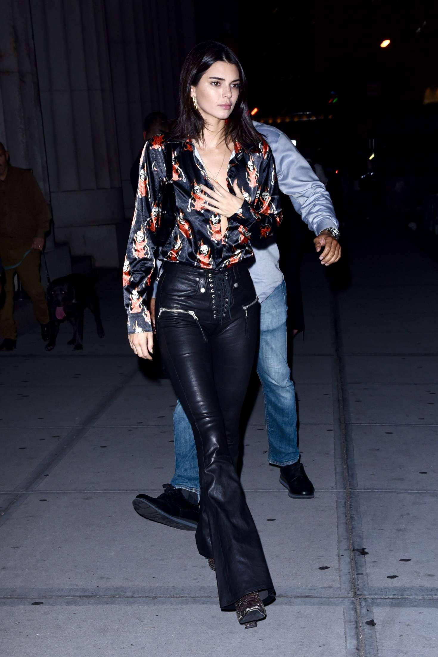 Kendall Jenner in Leather Pants at Nobu restaurant in New York