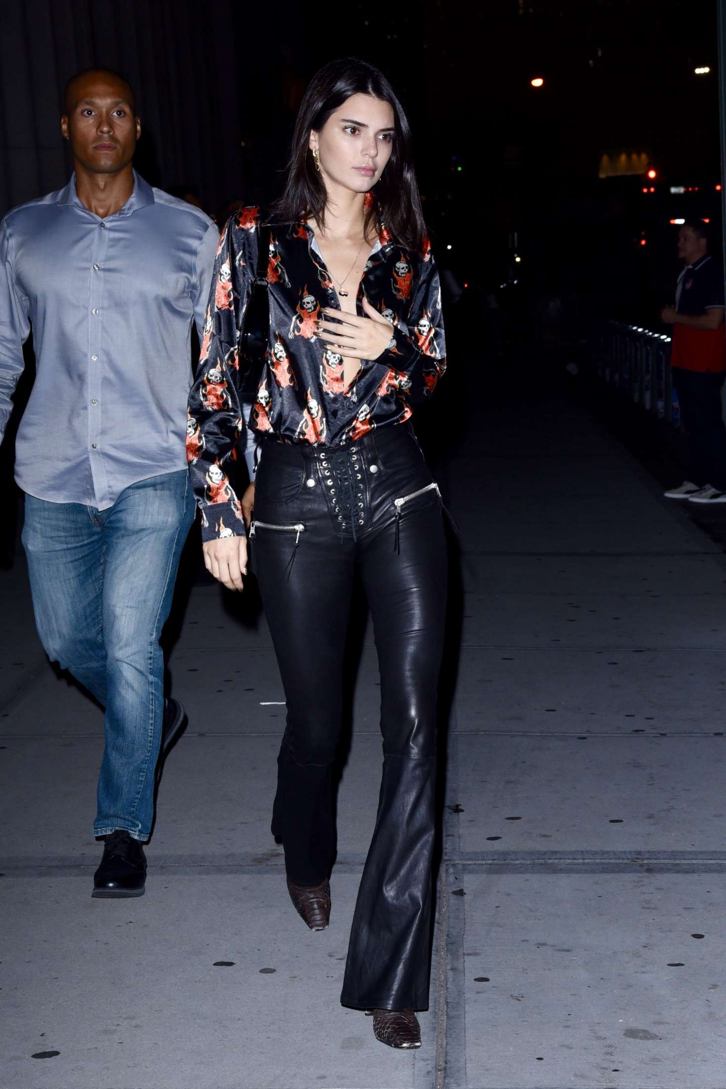 Kendall Jenner in Leather Pants at Nobu restaurant in New York