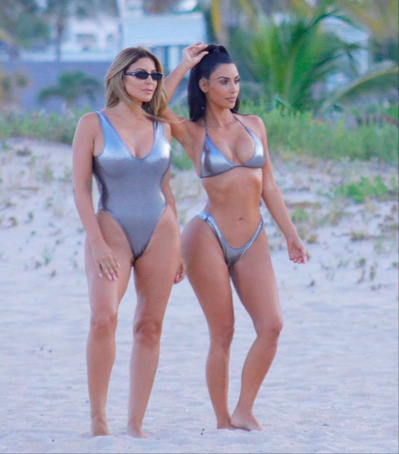 Kim Kardashian and Larsa Pippen in Bikini â€“ Photoshoot at a beach in Miami