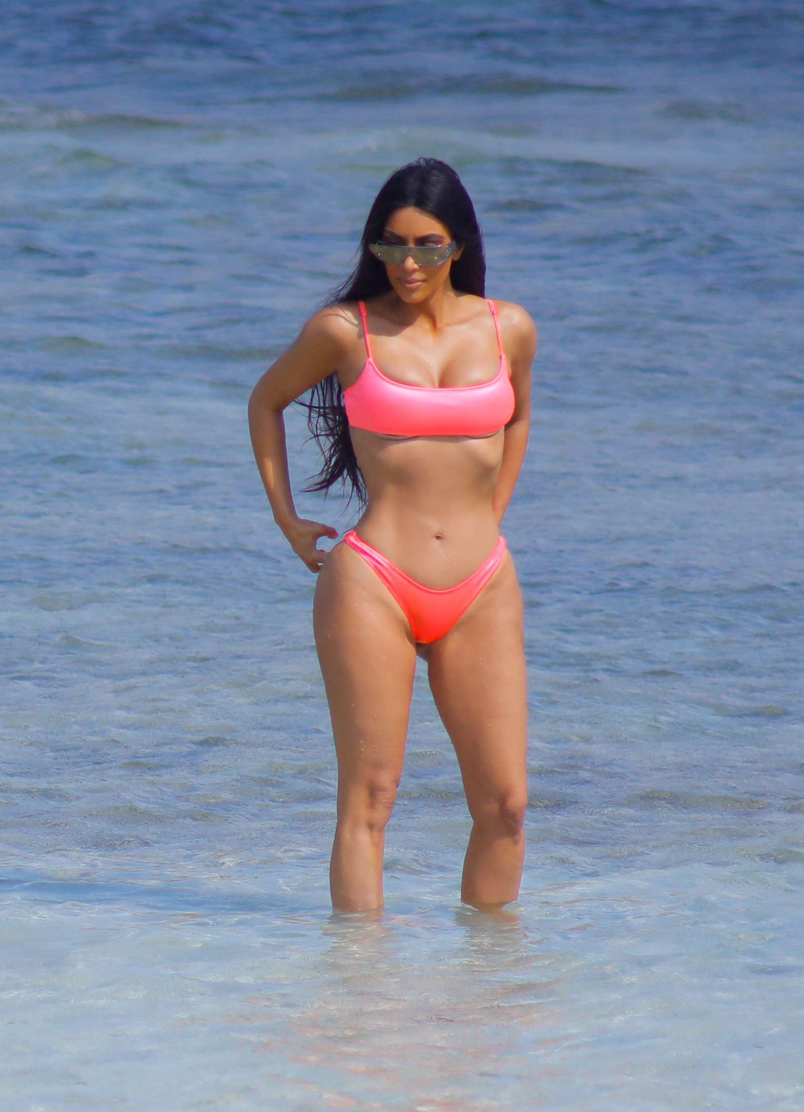 Kim Kardashian in Pink Bikini at the beach in Bali