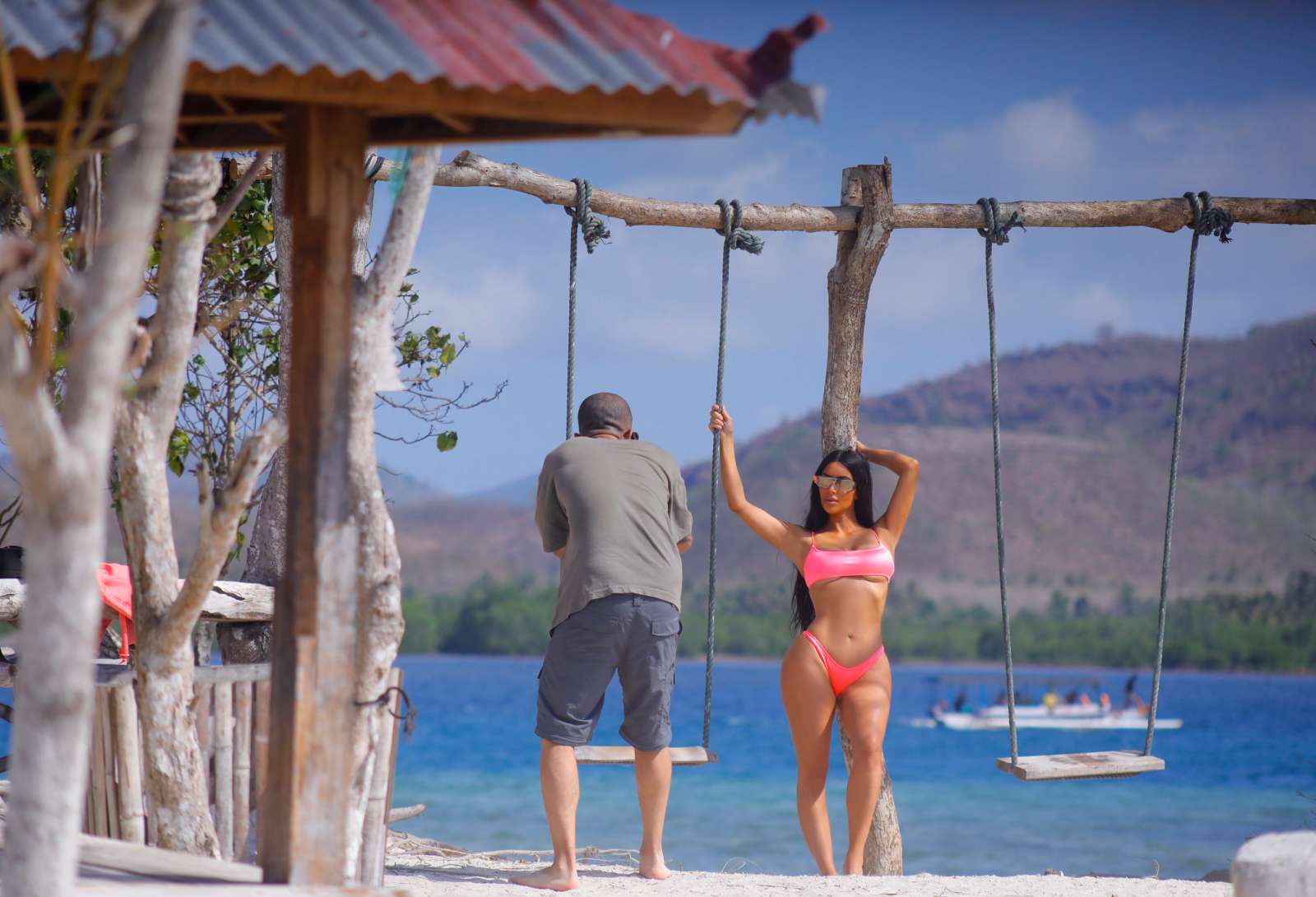 Kim Kardashian in Pink Bikini at the beach in Bali