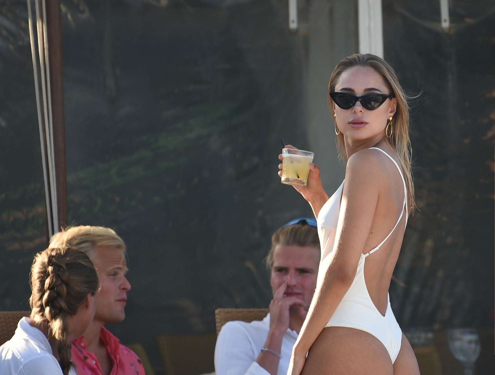 Kimberley Garner in White Swimsuit at the beach in Saint Tropez