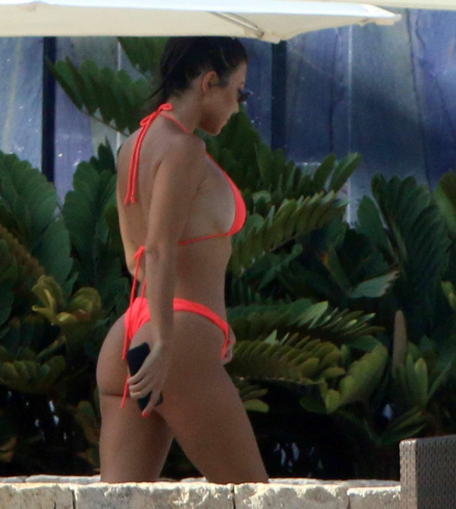 Kourtney Kardashian in Neon Pink Bikini in Cabo