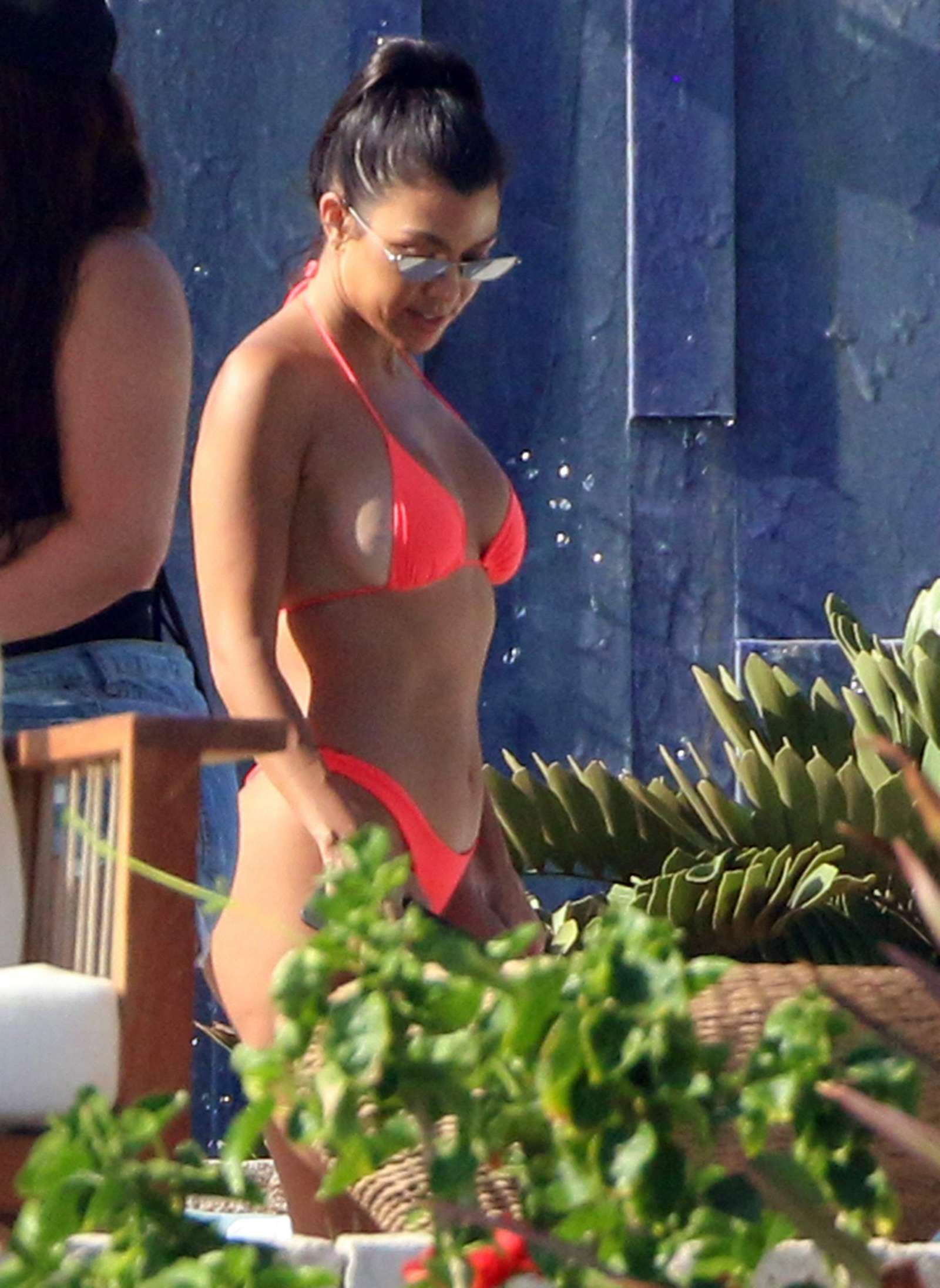 Kourtney Kardashian in Neon Pink Bikini in Cabo