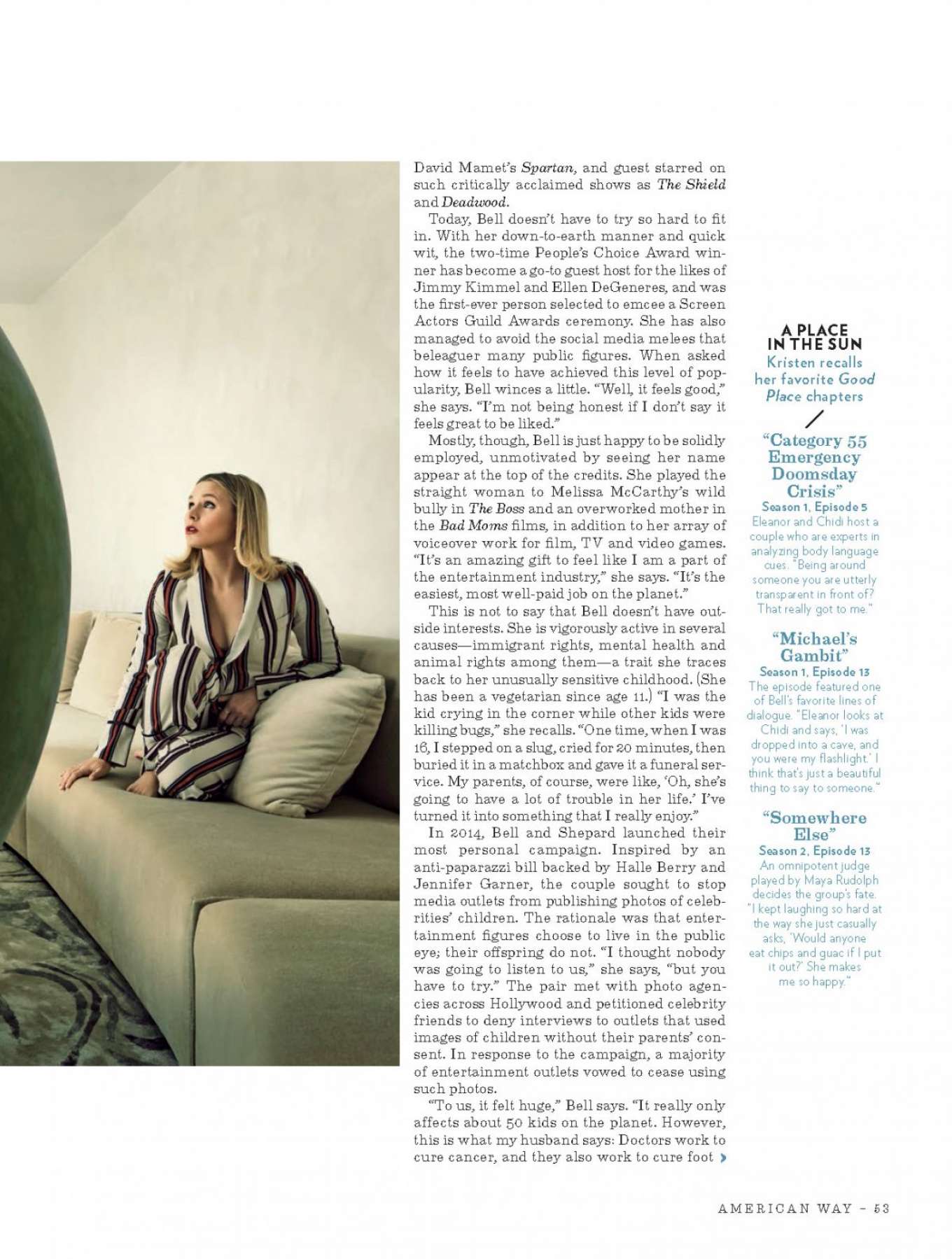 Kristen Bell â€“ American Way Magazine (September 2018issue)