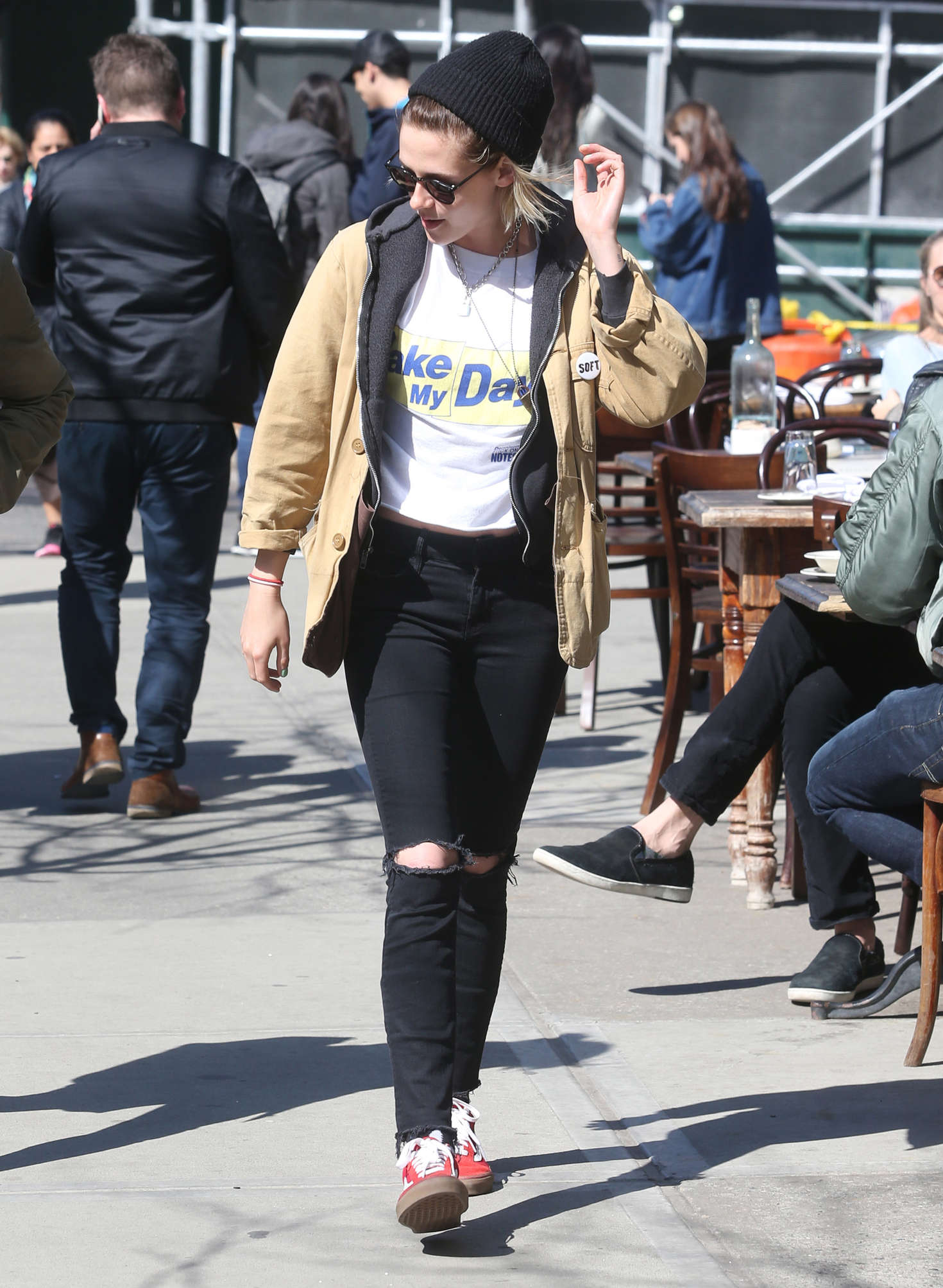 Kristen Stewart in Black Ripped Jeans out in New York City