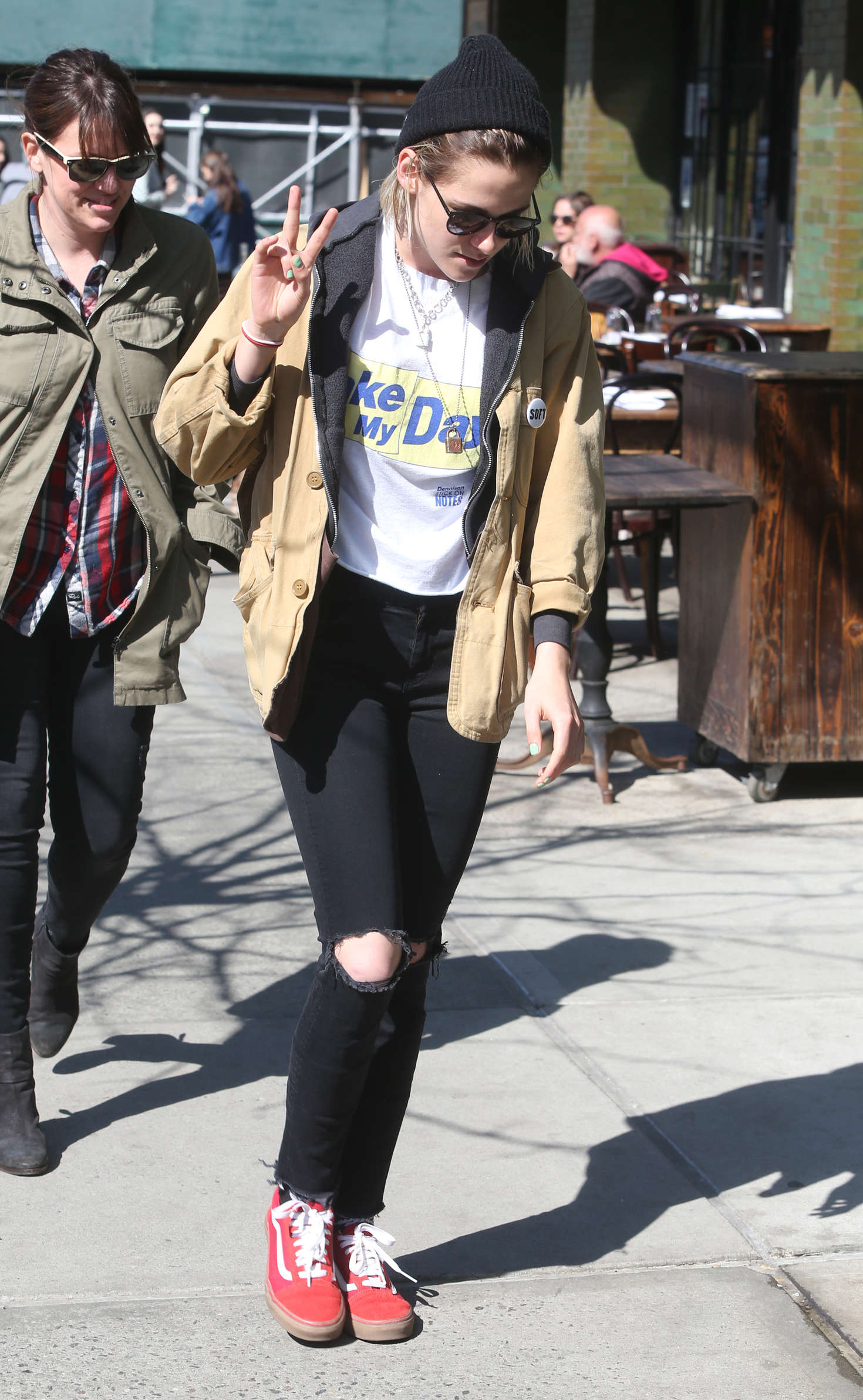 Kristen Stewart in Black Ripped Jeans out in New York City