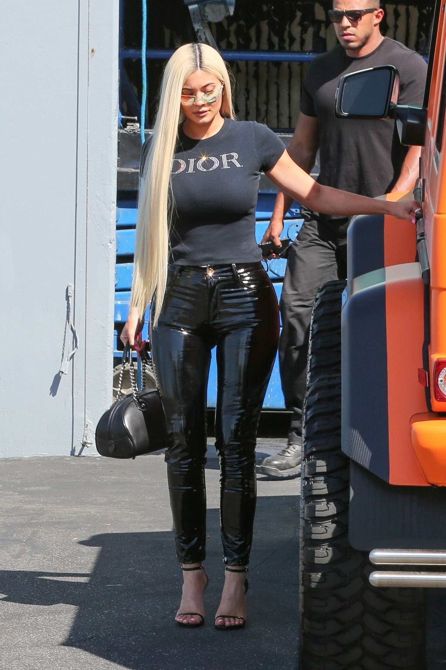 Kylie Jenner in Black Latex Pants â€“ Out in LA