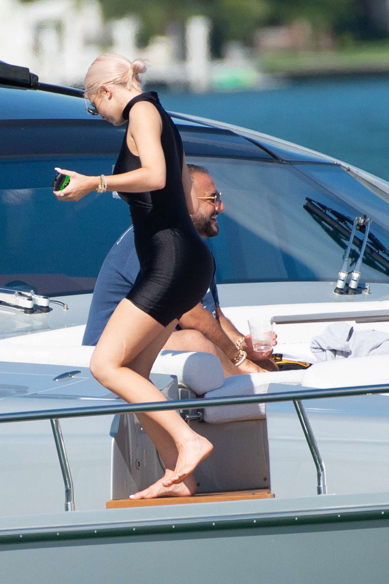 Kylie Jenner in Black Tights on a Yacht in Miami