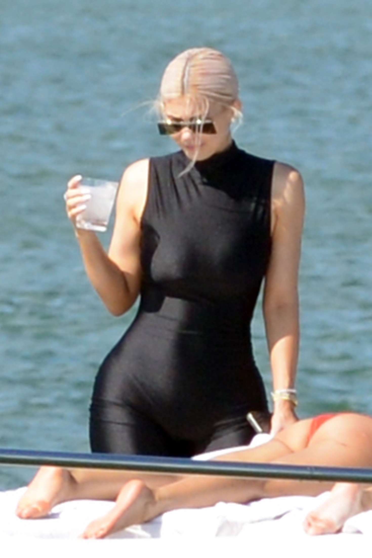 Kylie Jenner in Black Tights on a Yacht in Miami