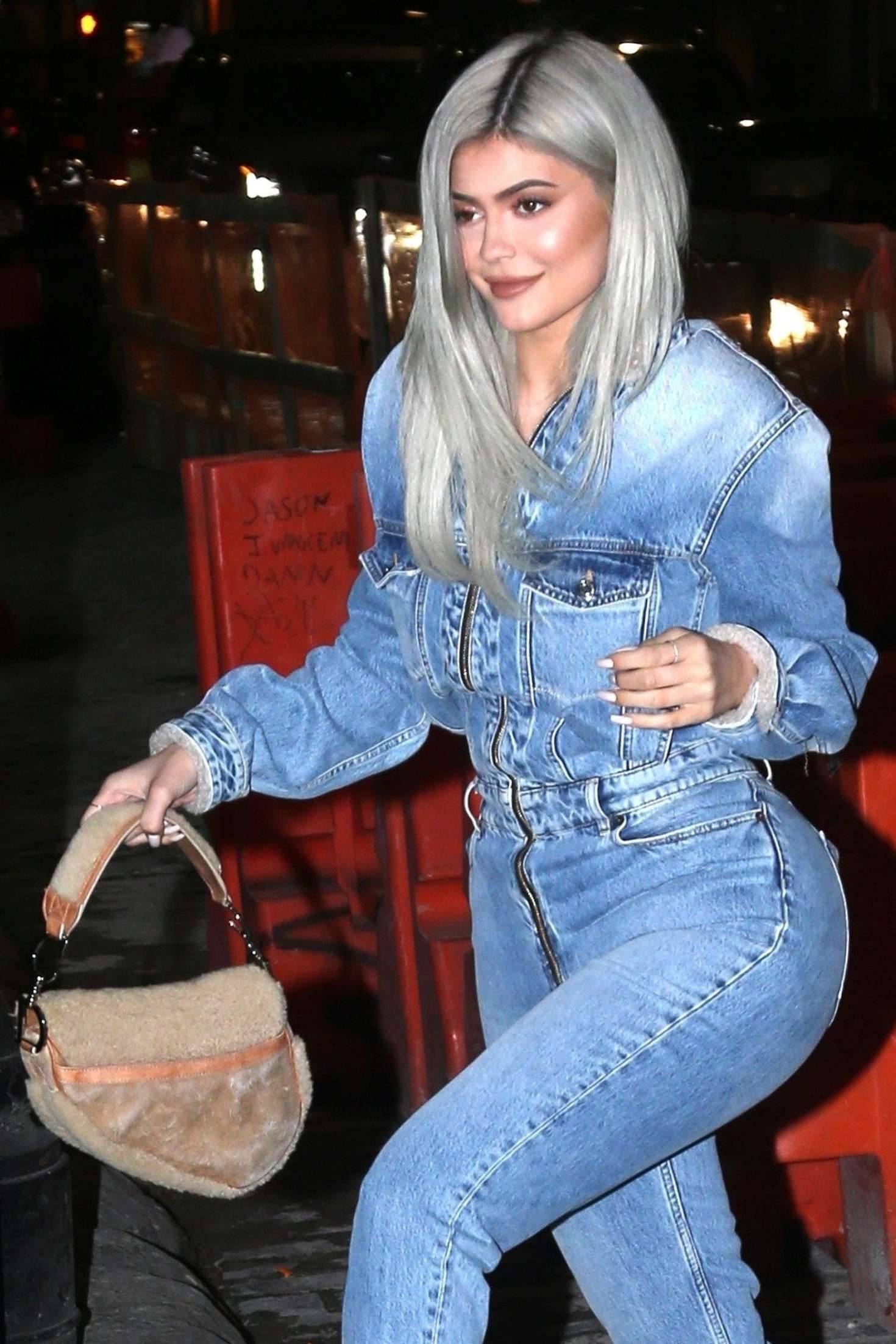 Kylie Jenner in Jeans Jumpsuit â€“ Leaving Dover Street Market in NY