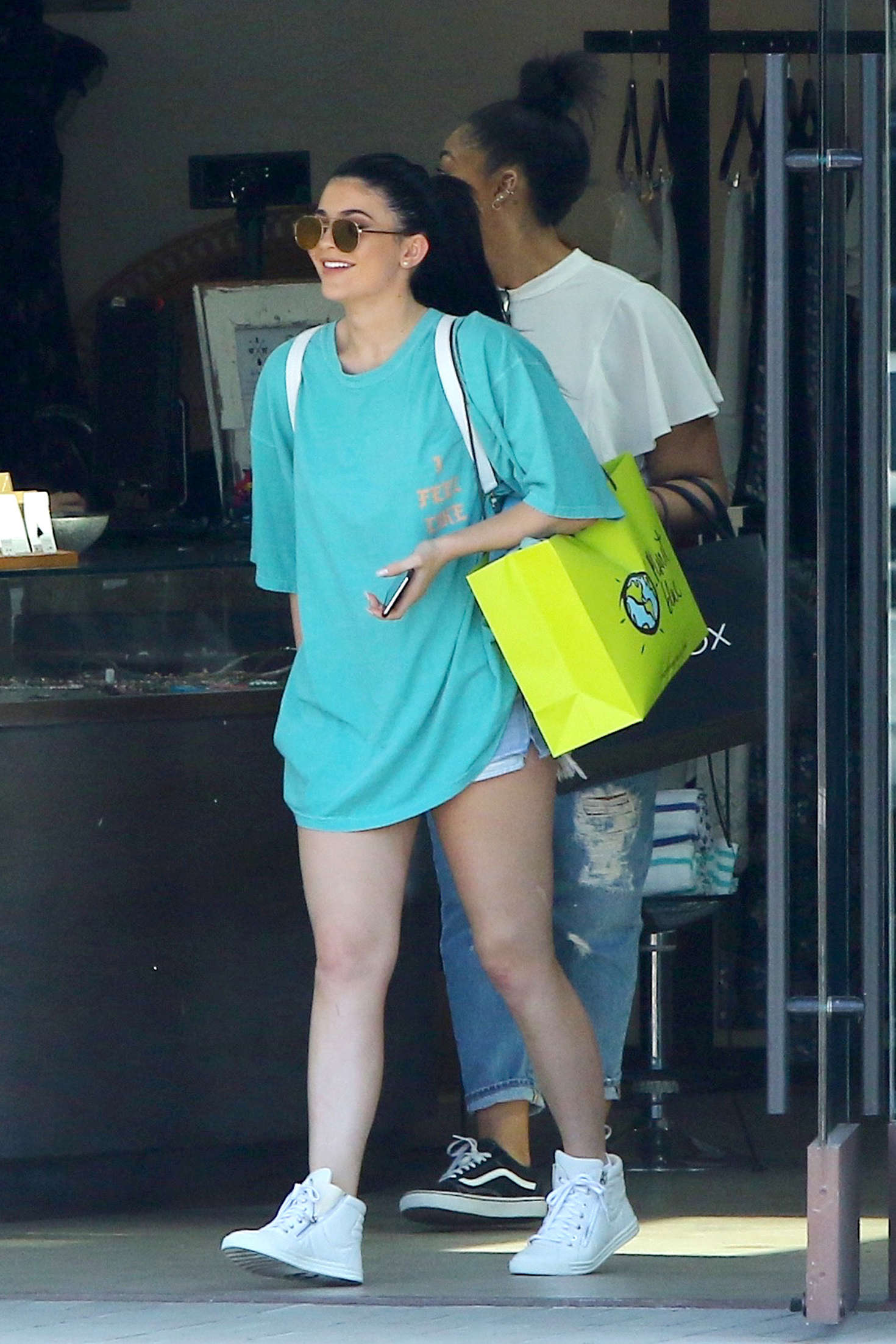Kylie Jenner in Jeans Shorts at Bui Sushi in Malibu