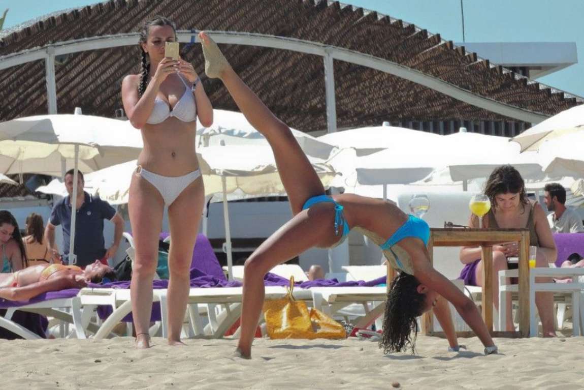 Leigh-Anne Pinnock in Blue Bikini in Ibiza