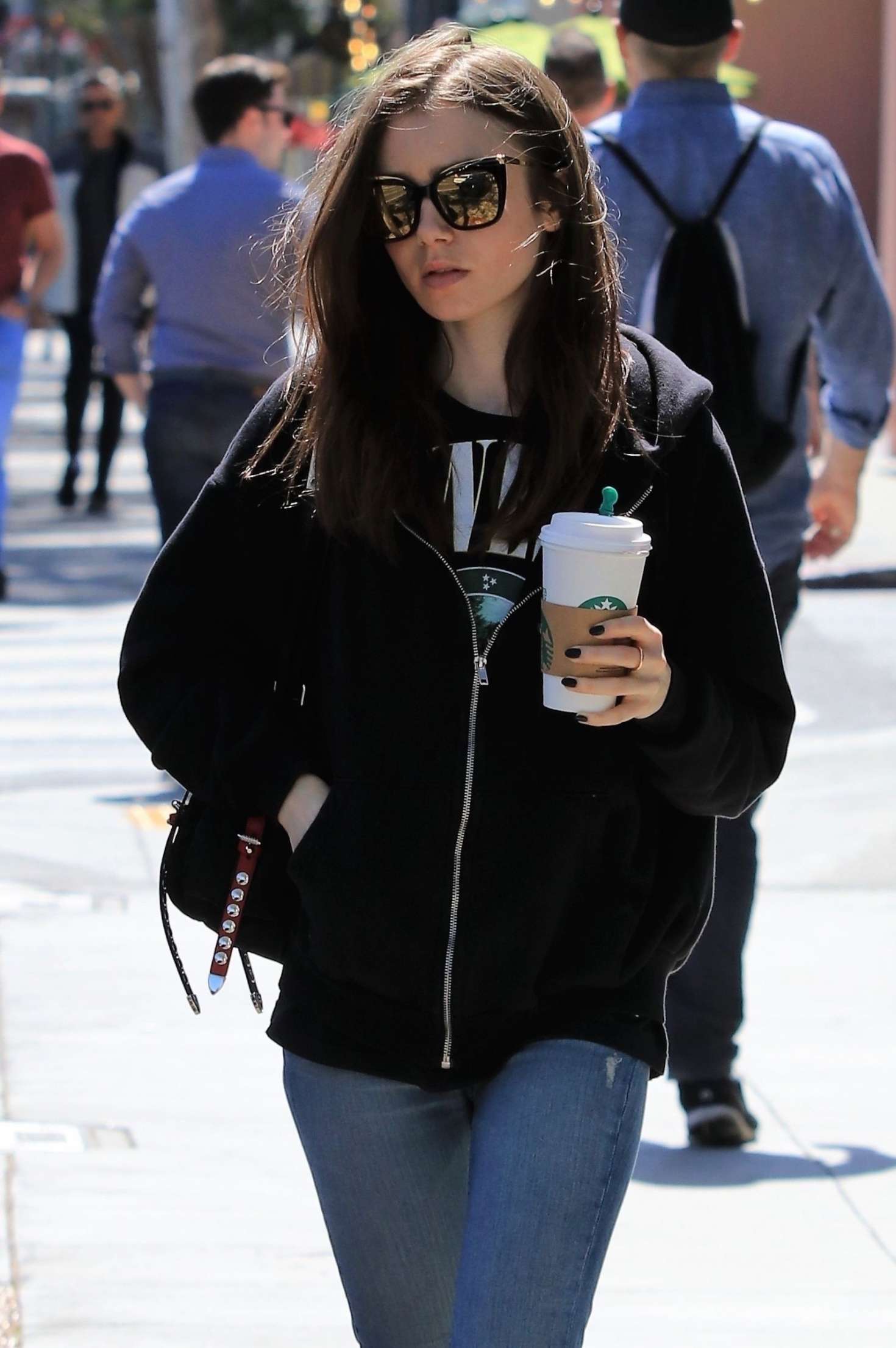 Lily Collins at Starbucks in Los Angeles