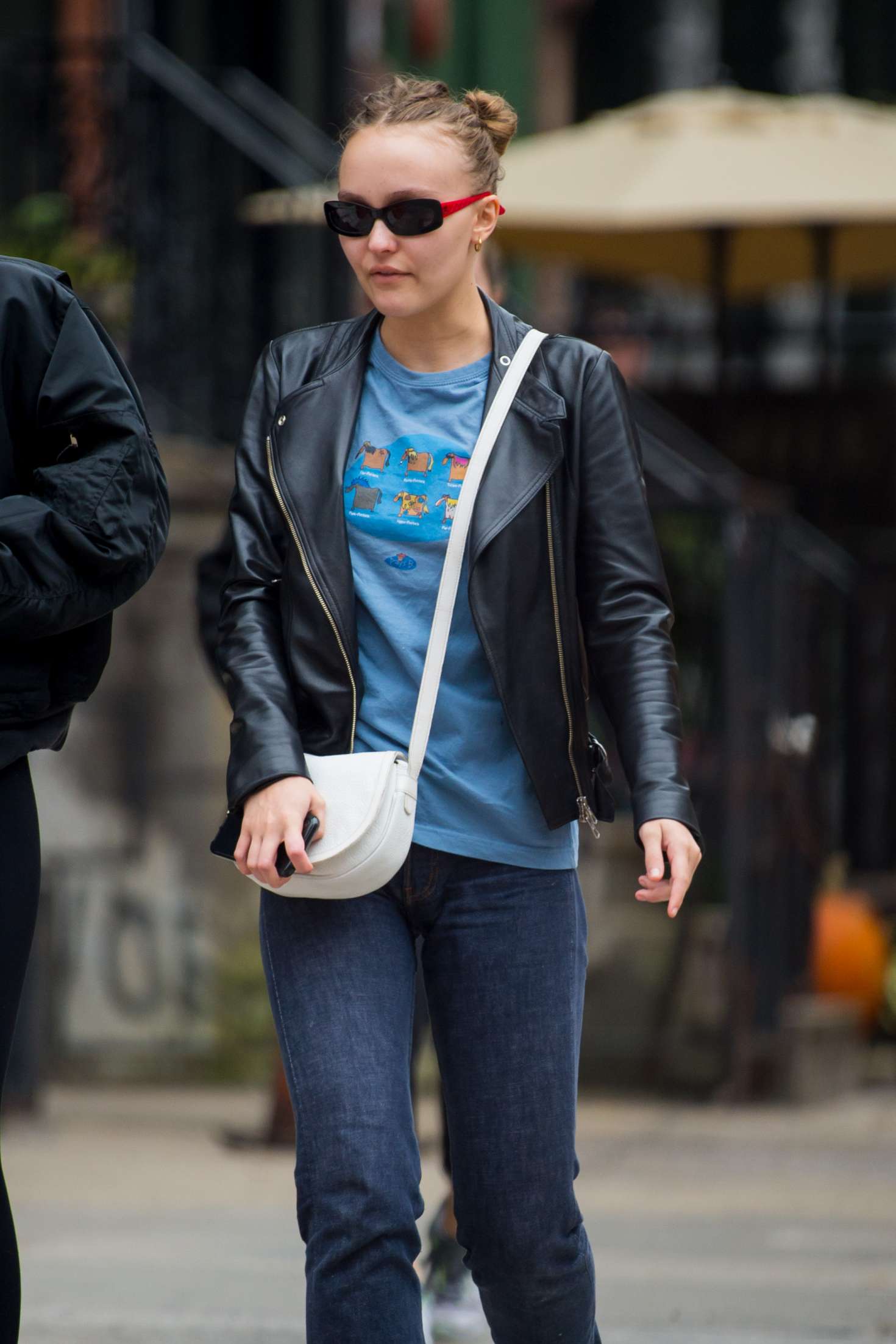 Lily Rose Depp in Leather Jacket â€“ Out in New York