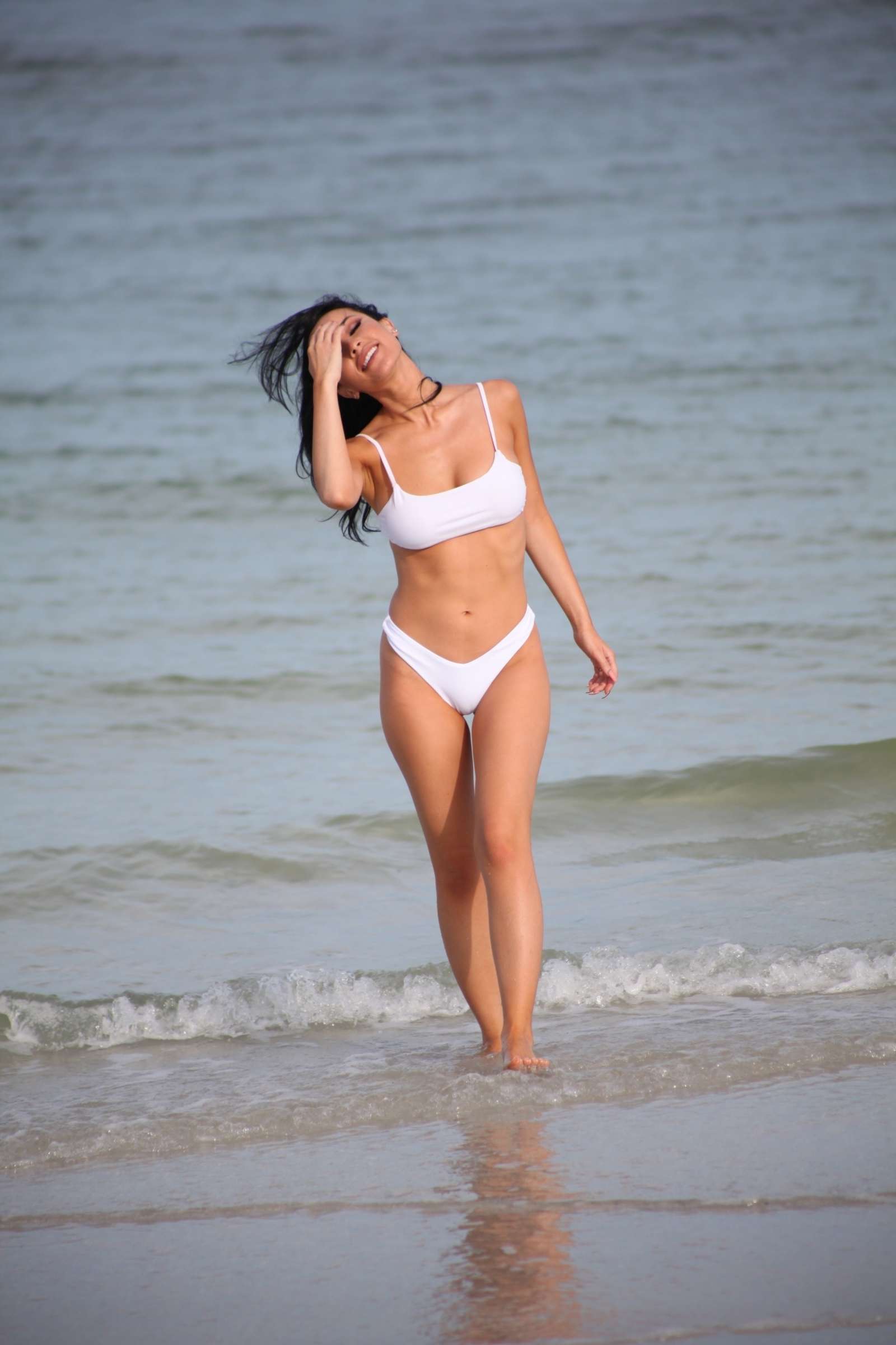 Lisa Opie in White Bikini on the beach in Miami
