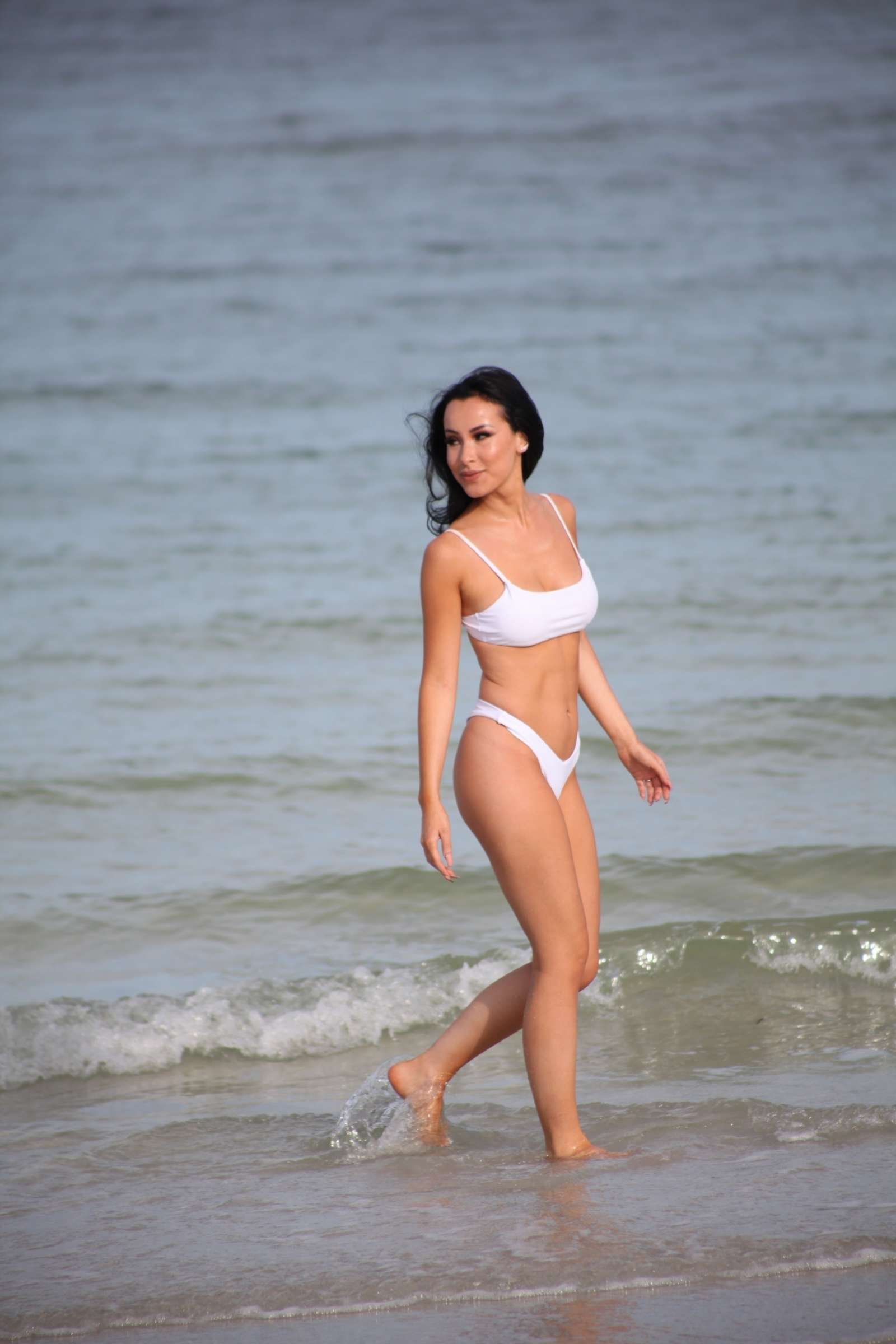 Lisa Opie in White Bikini on the beach in Miami